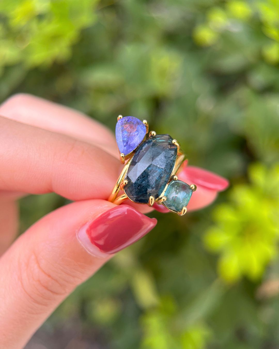 Duality Ring – Tanzanite, Kyanite, Green Tourmaline - Antonia Y. Jewelry