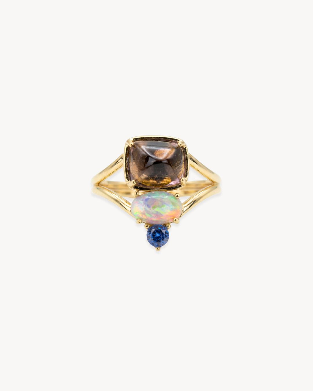 Duality Ring – Tourmaline, Australian Opal, Blue Sapphire - Antonia Y. Jewelry