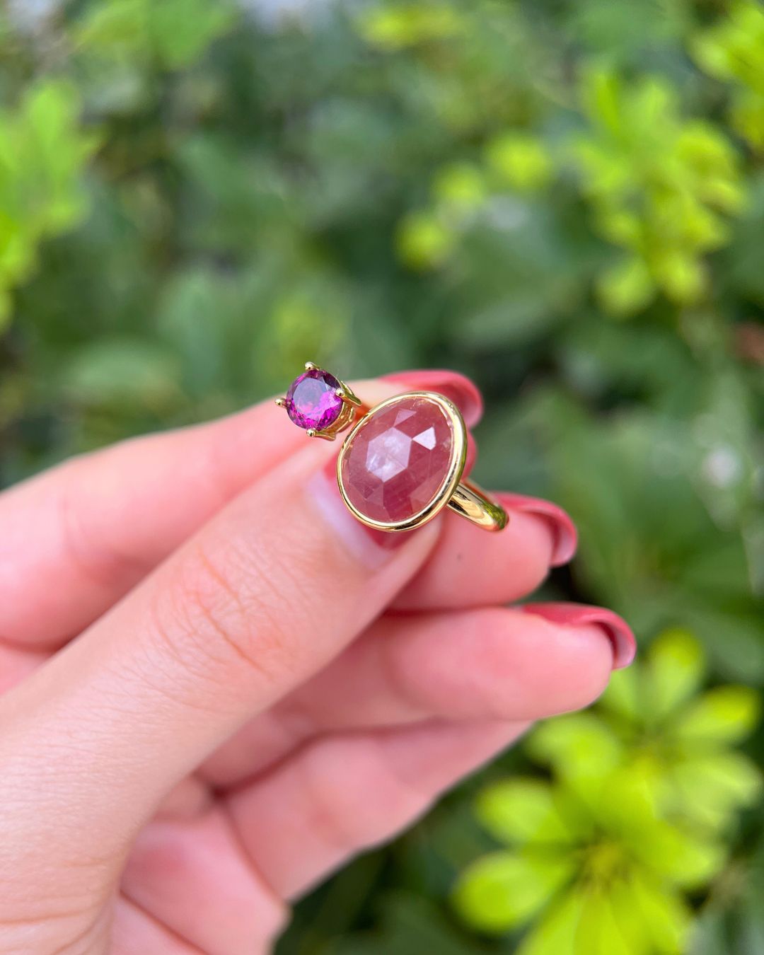 Duality Ring – Pink Sapphire, Garnet - Antonia Y. Jewelry