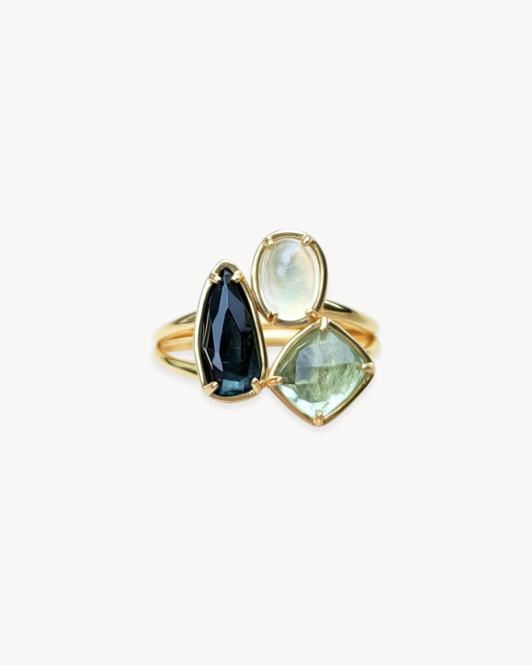 Duality Ring – Moonstone & Tourmalines - Antonia Y. Jewelry