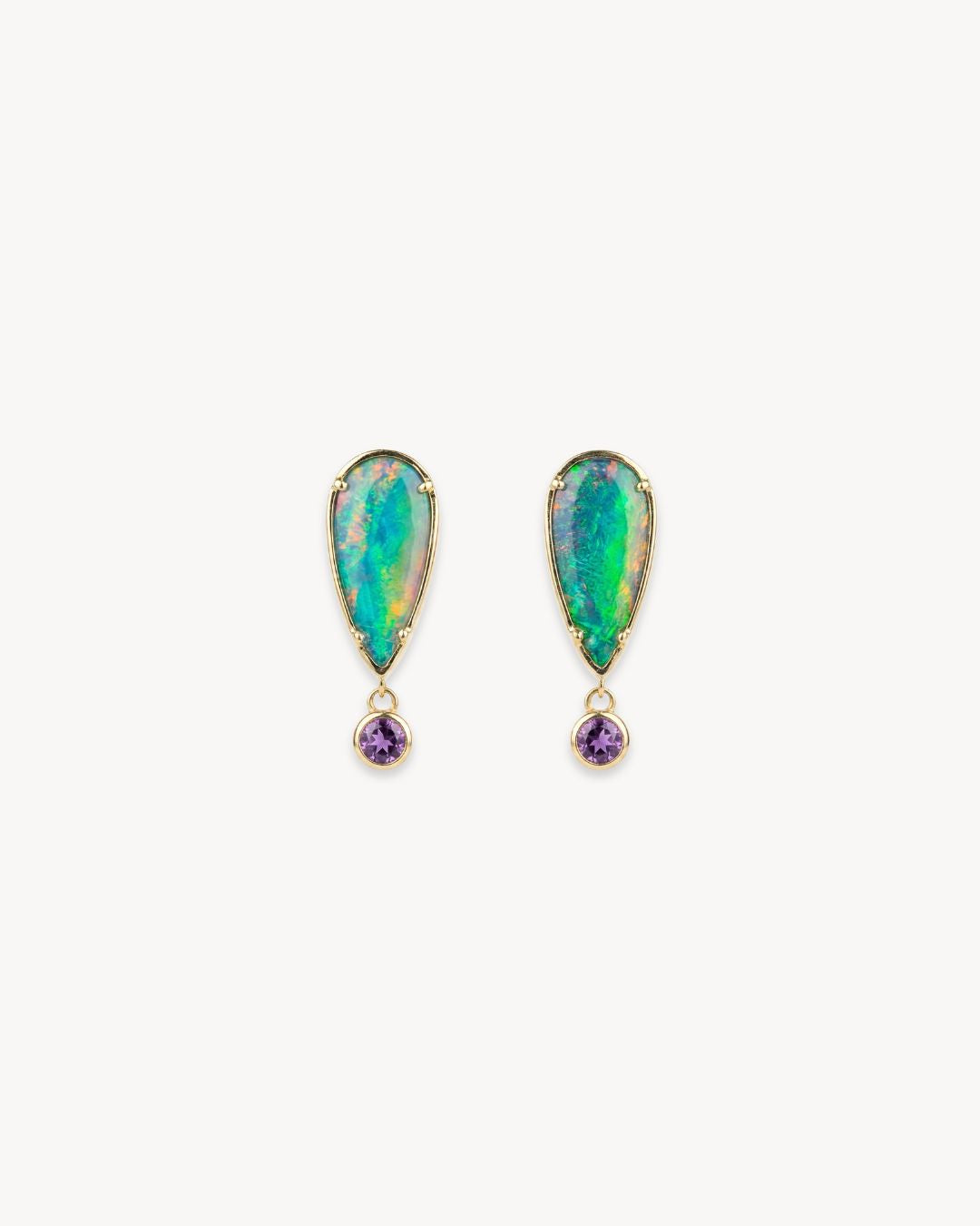Australian Opal and Amethyst Earrings in 14K Gold - Antonia Y. Jewelry