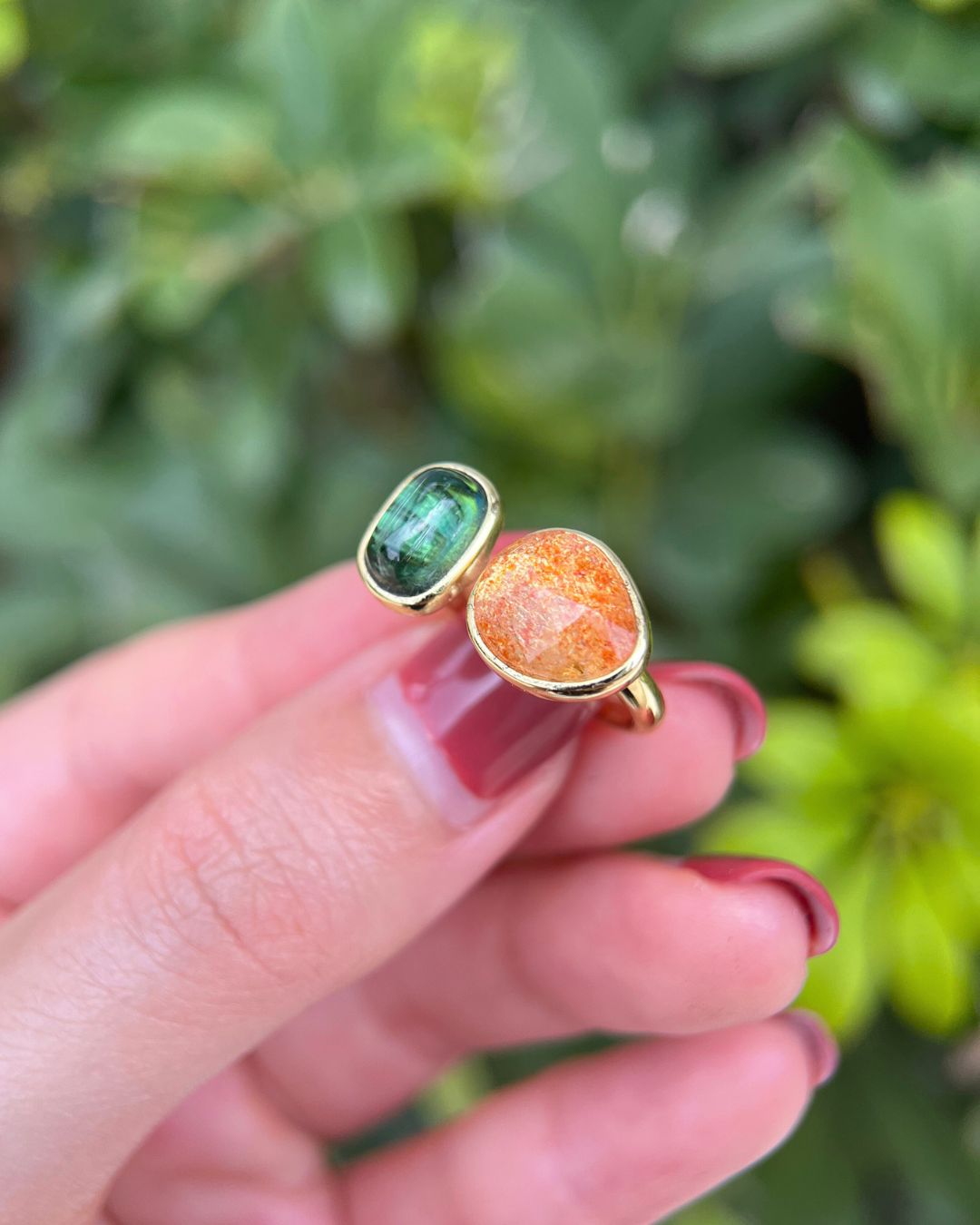 Duality Ring – Sunstone, Green Tourmaline - Antonia Y. Jewelry
