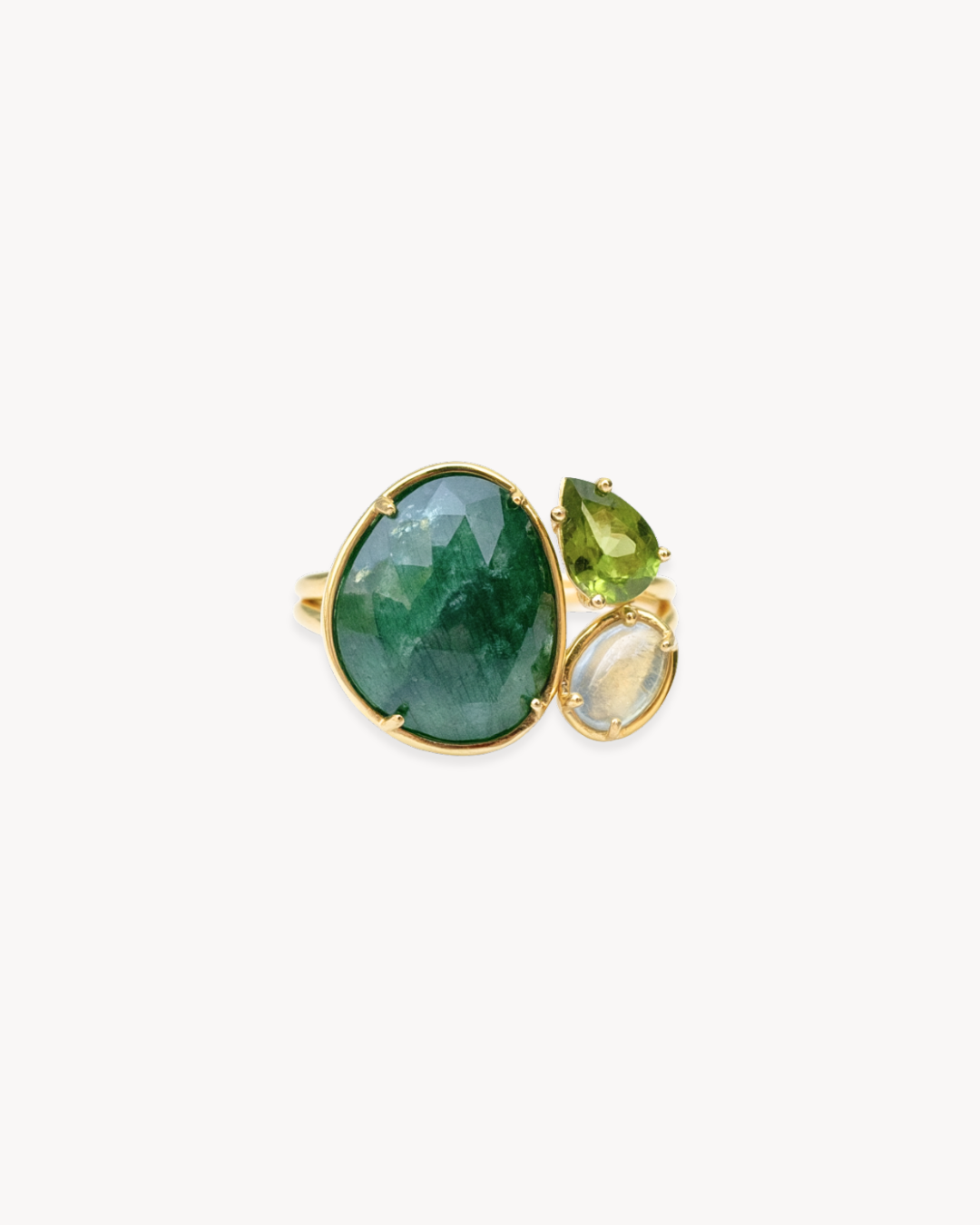 Duality Ring – Grandidierite, Peridot & Moonstone - Antonia Y. Jewelry