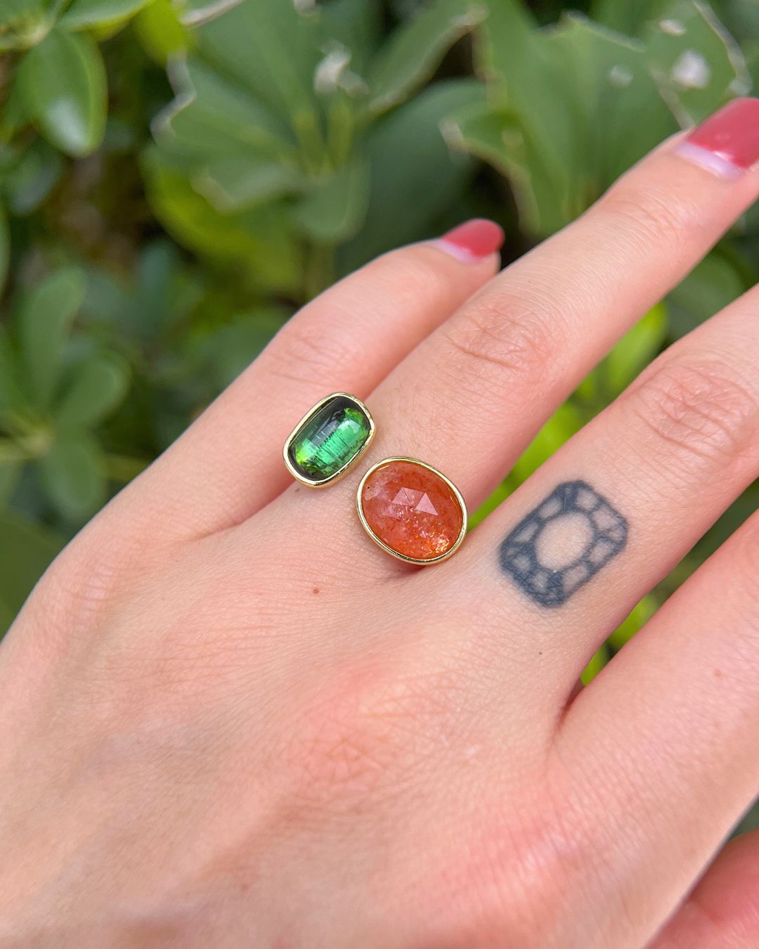 Duality Ring – Sunstone, Green Tourmaline - Antonia Y. Jewelry