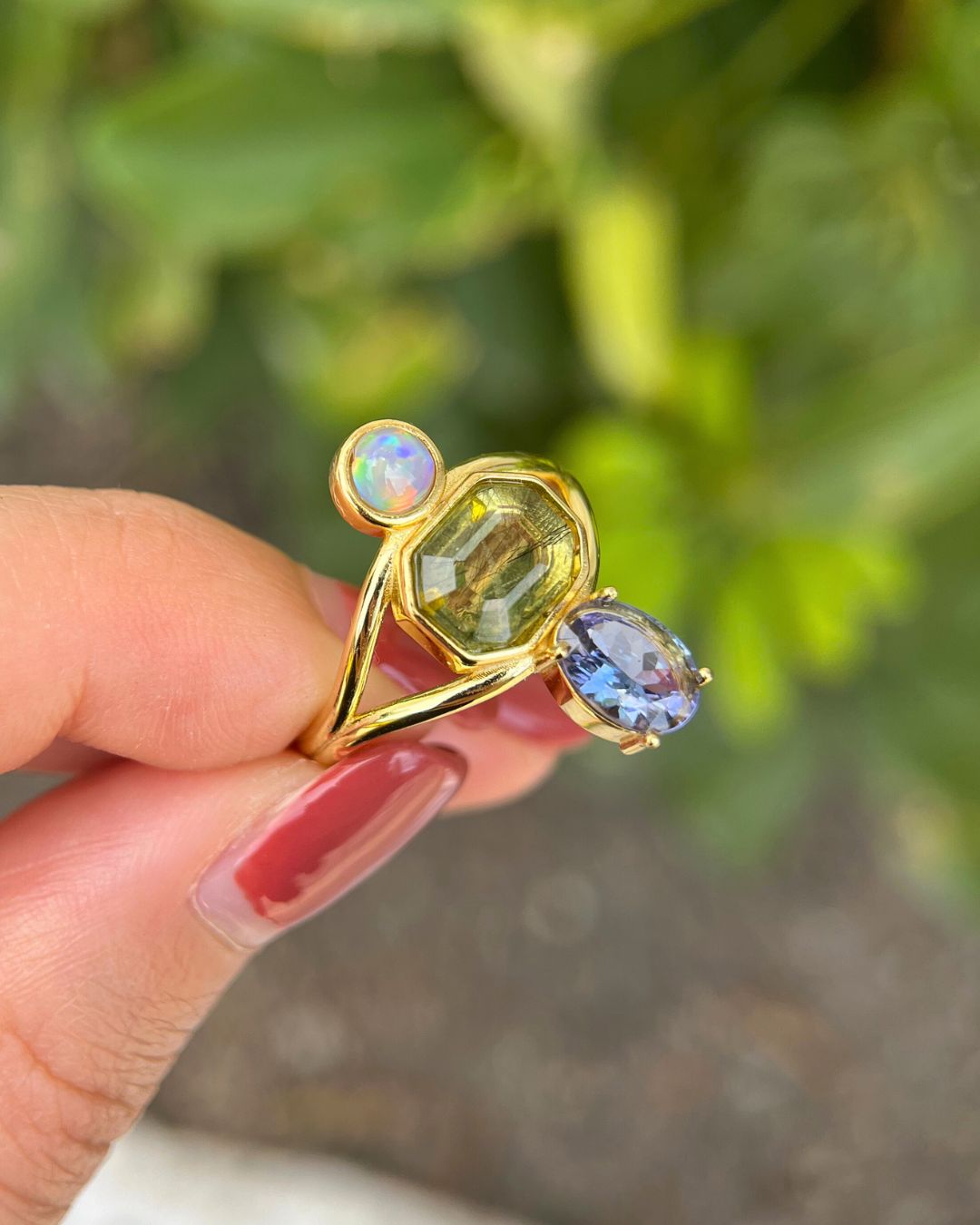Duality Ring – Australian Opal, Peridot, Tanzanite - Antonia Y. Jewelry