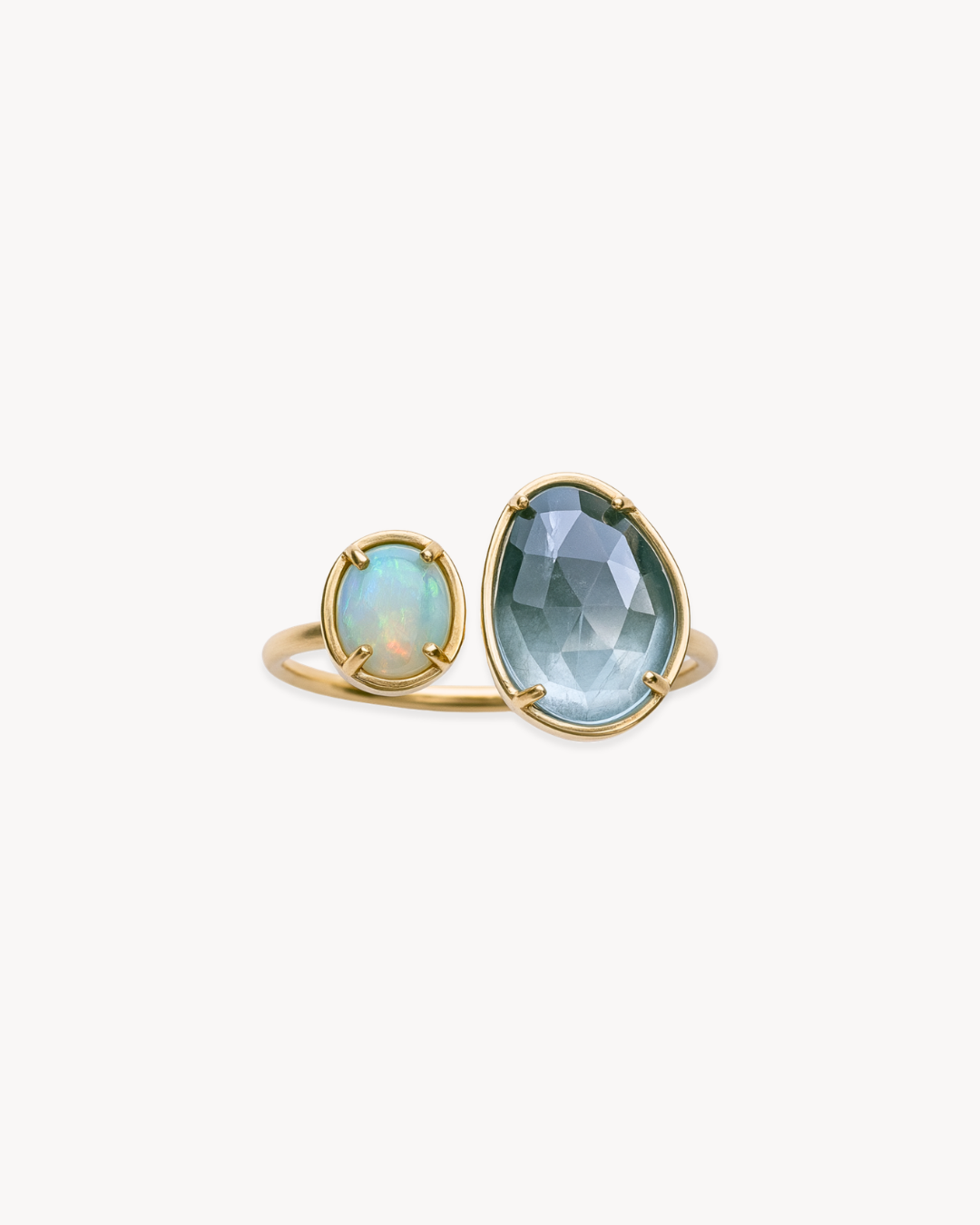 Duality Ring – Australian Opal & Aquamarine - Antonia Y. Jewelry