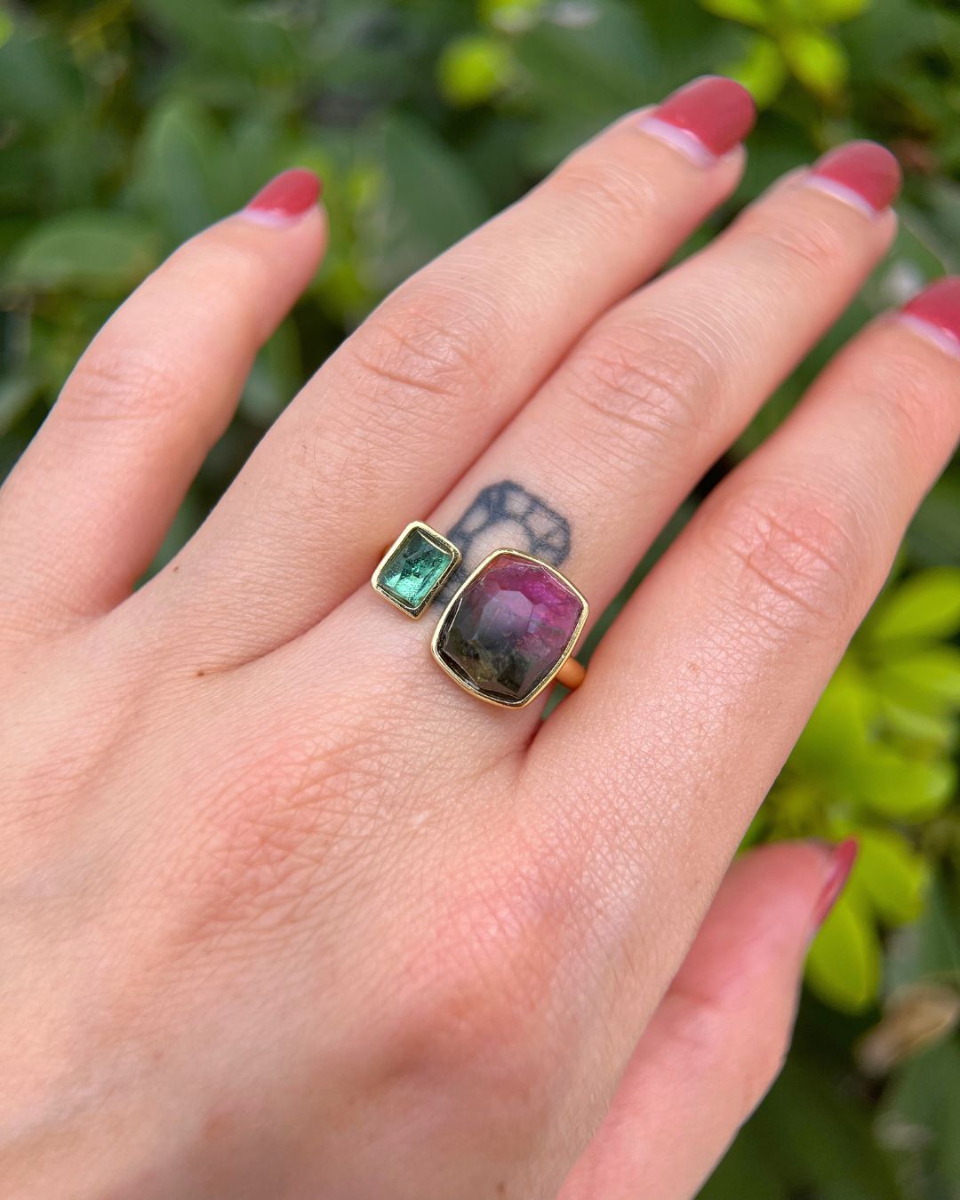 Duality Ring – Green Tourmaline, Bi-Colour Tourmaline - Antonia Y. Jewelry