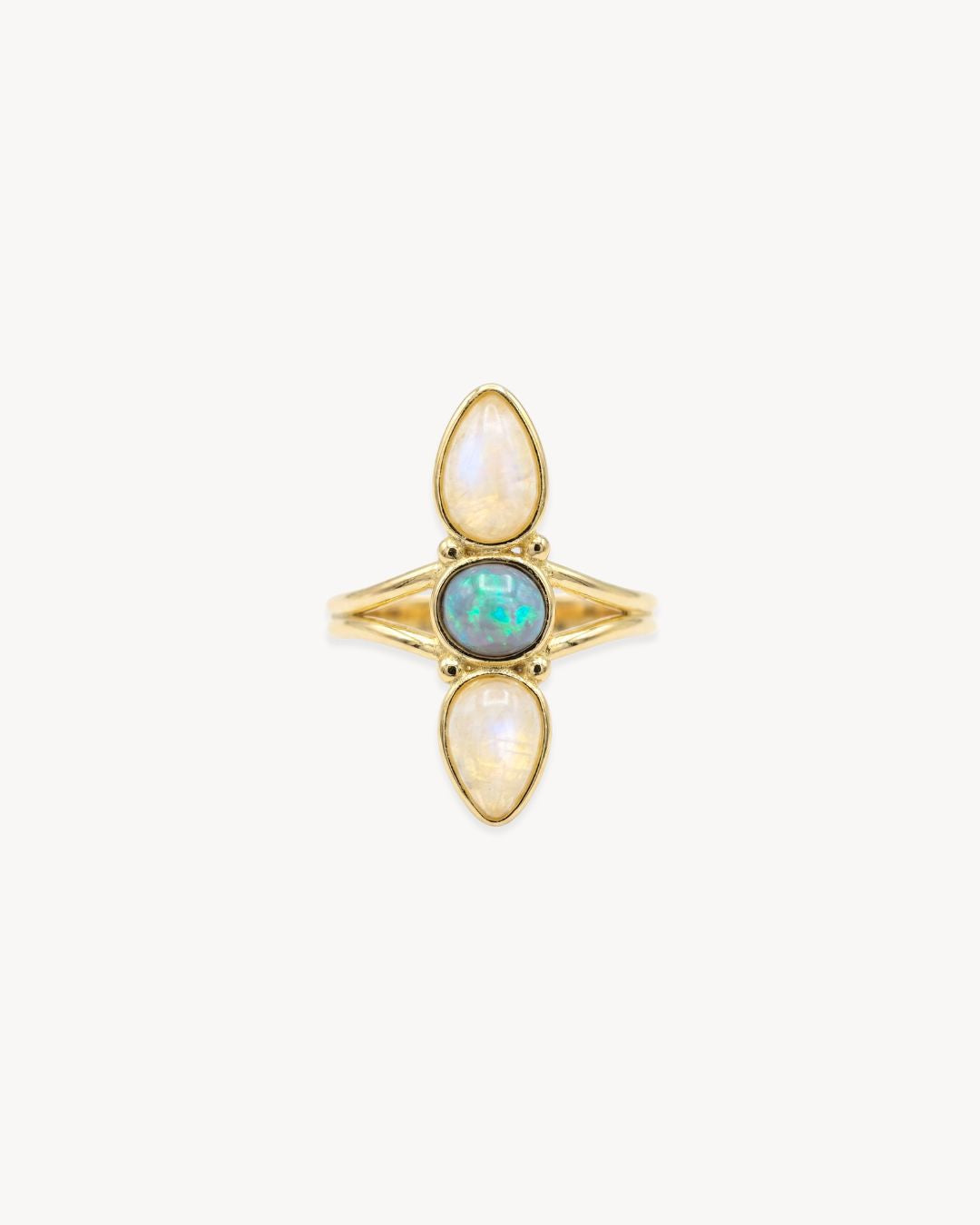 Duality Ring – Moonstones, Australian Opal - Antonia Y. Jewelry
