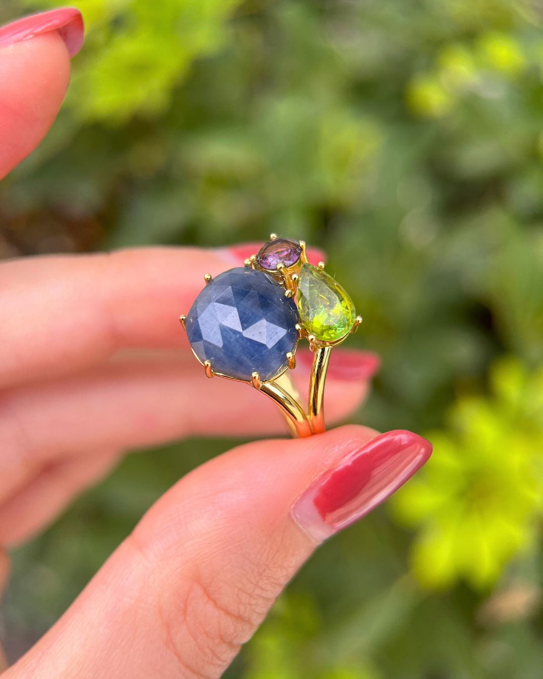 Duality Ring – Blue Sapphire, Peridot, Amethyst - Antonia Y. Jewelry