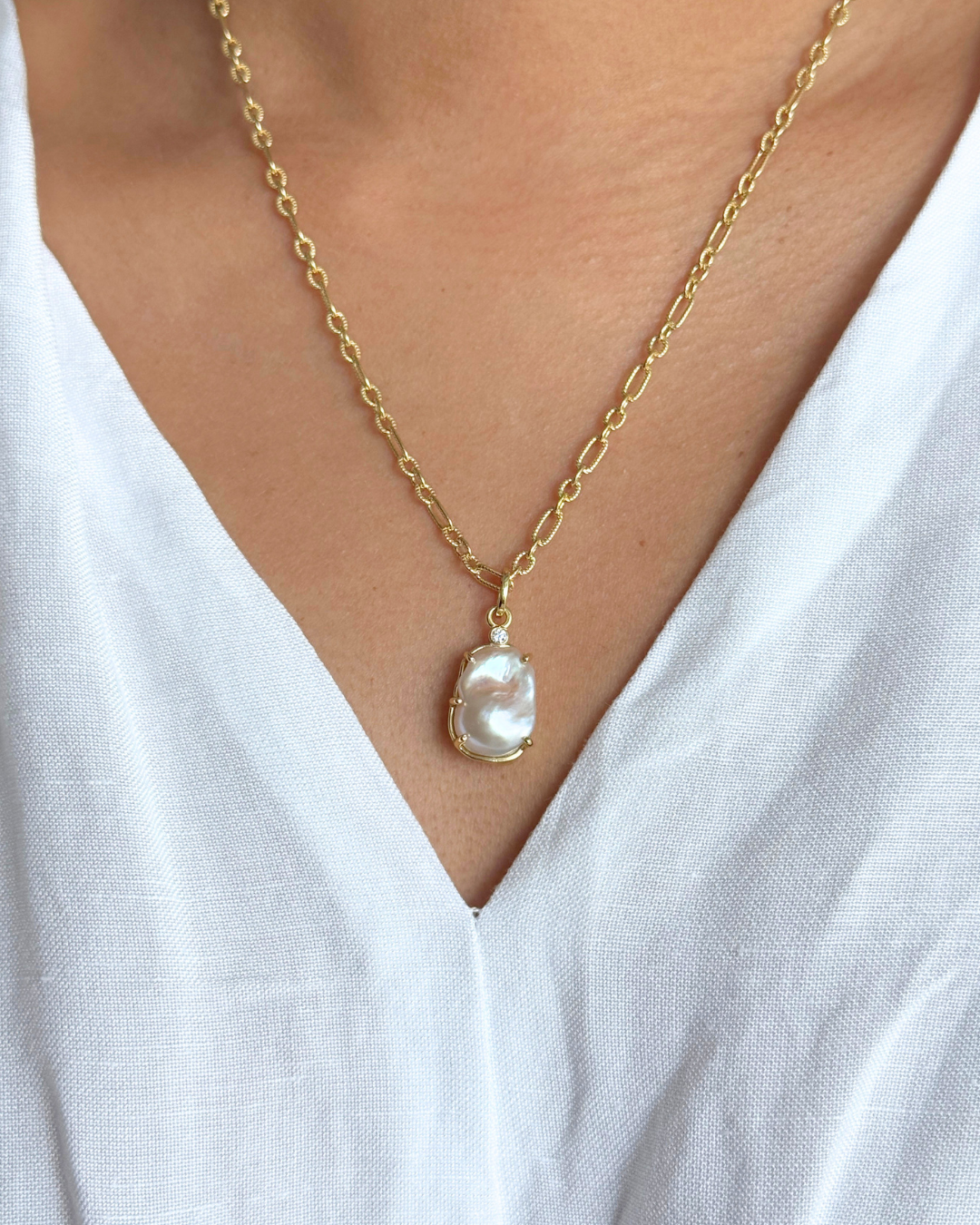 Sirena Pendant with Baroque Pearl & Moissanite - Antonia Y. Jewelry
