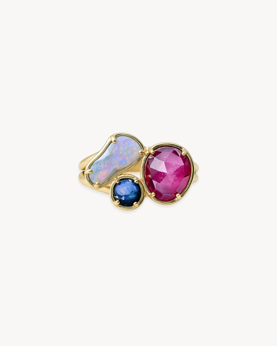 Duality Ring – Australian Opals & Sapphire - Antonia Y. Jewelry