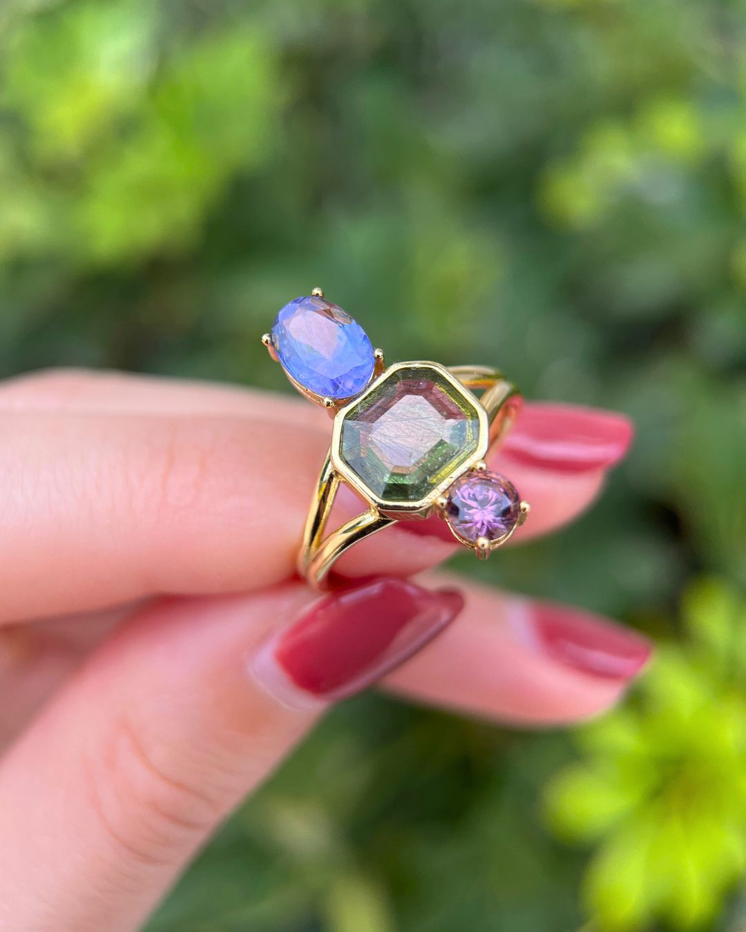 Duality Ring – Tanzanite, Peridot, Amethyst - Antonia Y. Jewelry