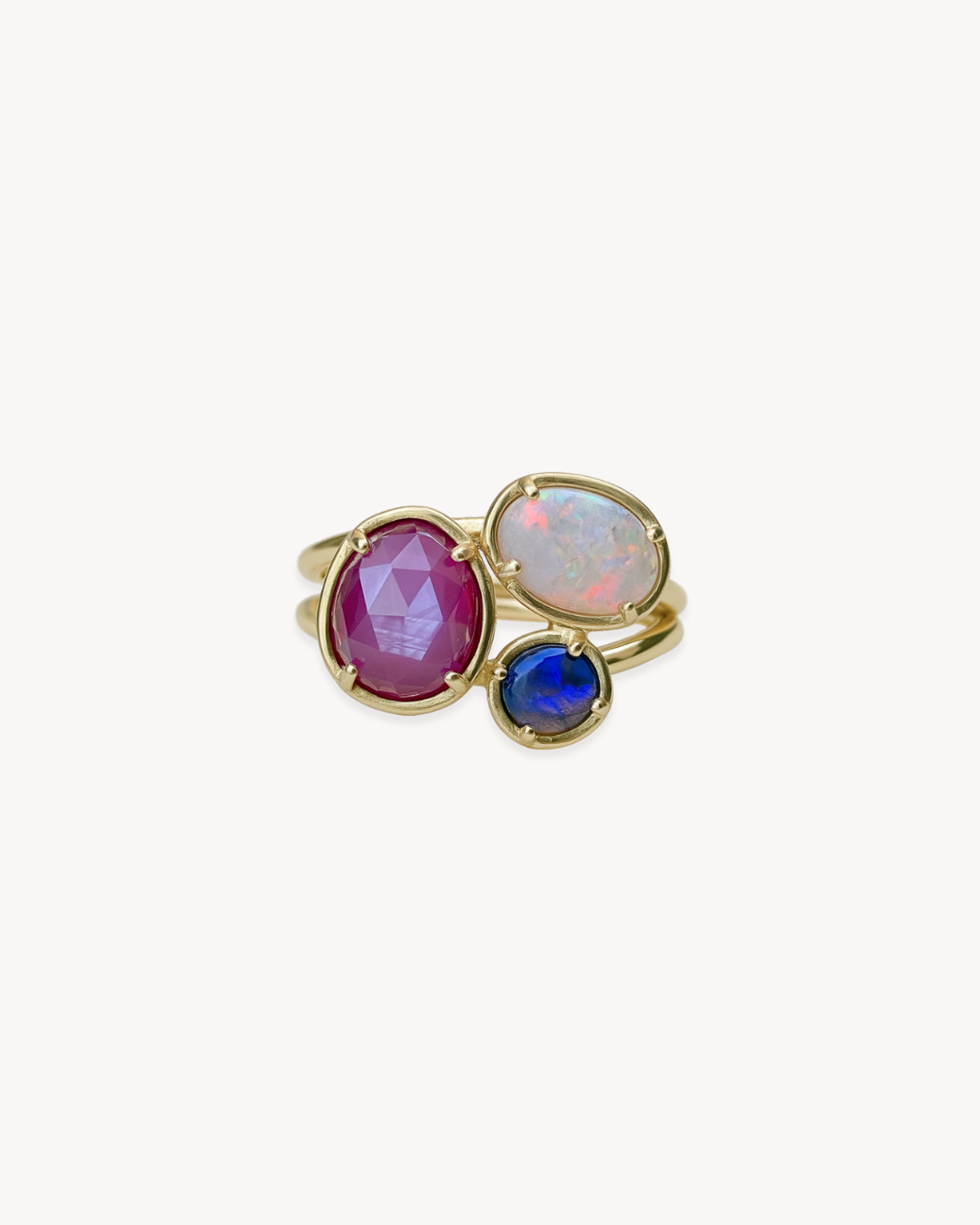 Duality Ring – Australian Opals & Sapphire - Antonia Y. Jewelry