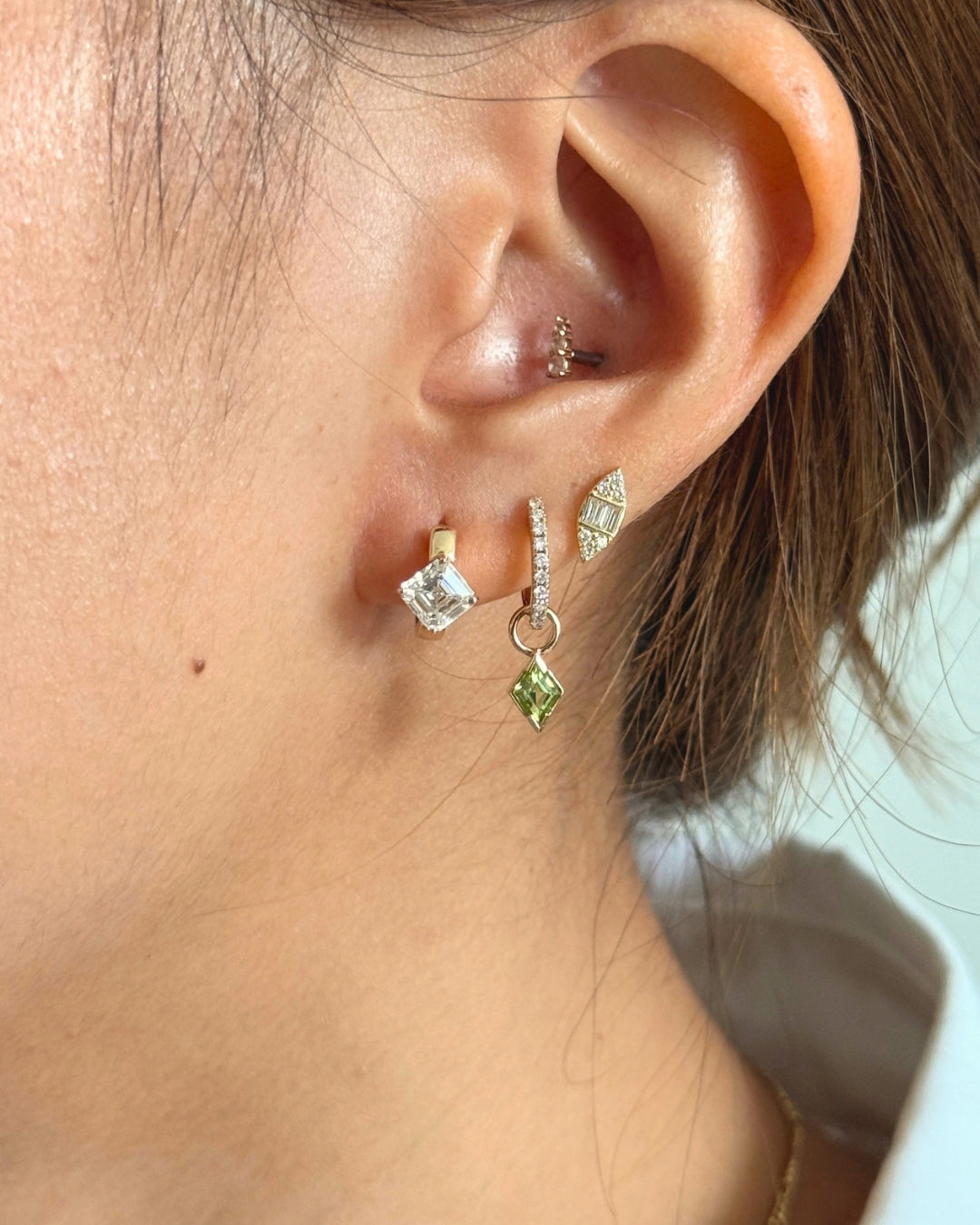 Lab-Grown Diamond Asscher Huggies in 14K Gold - Antonia Y. Jewelry