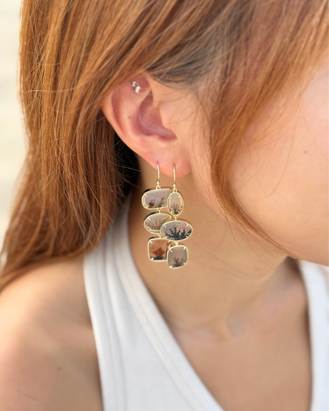 Ceres Dendrite Agate Dangle Earrings - Antonia Y. Jewelry