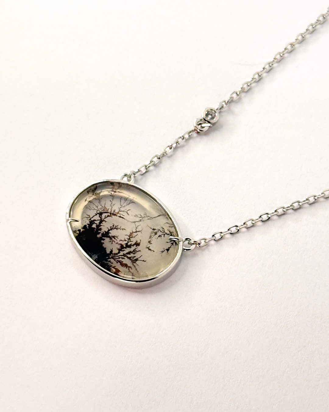 Ceres Dendrite Agate Necklace in Silver - Antonia Y. Jewelry