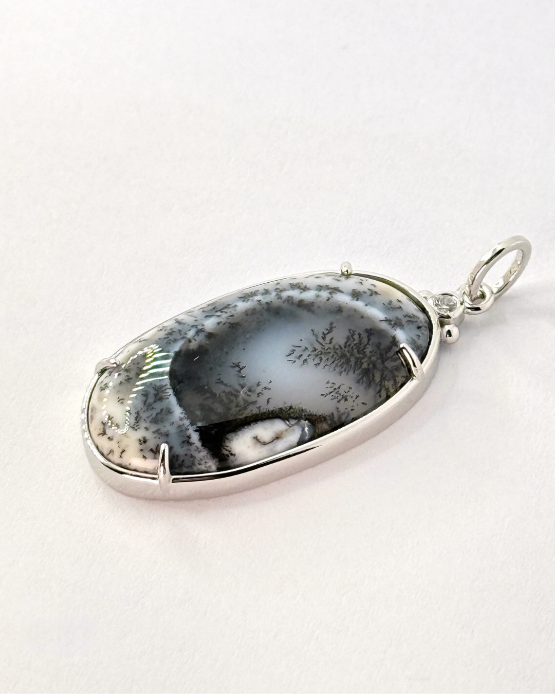 Ceres Dendrite Agate Pendant in Silver - Antonia Y. Jewelry