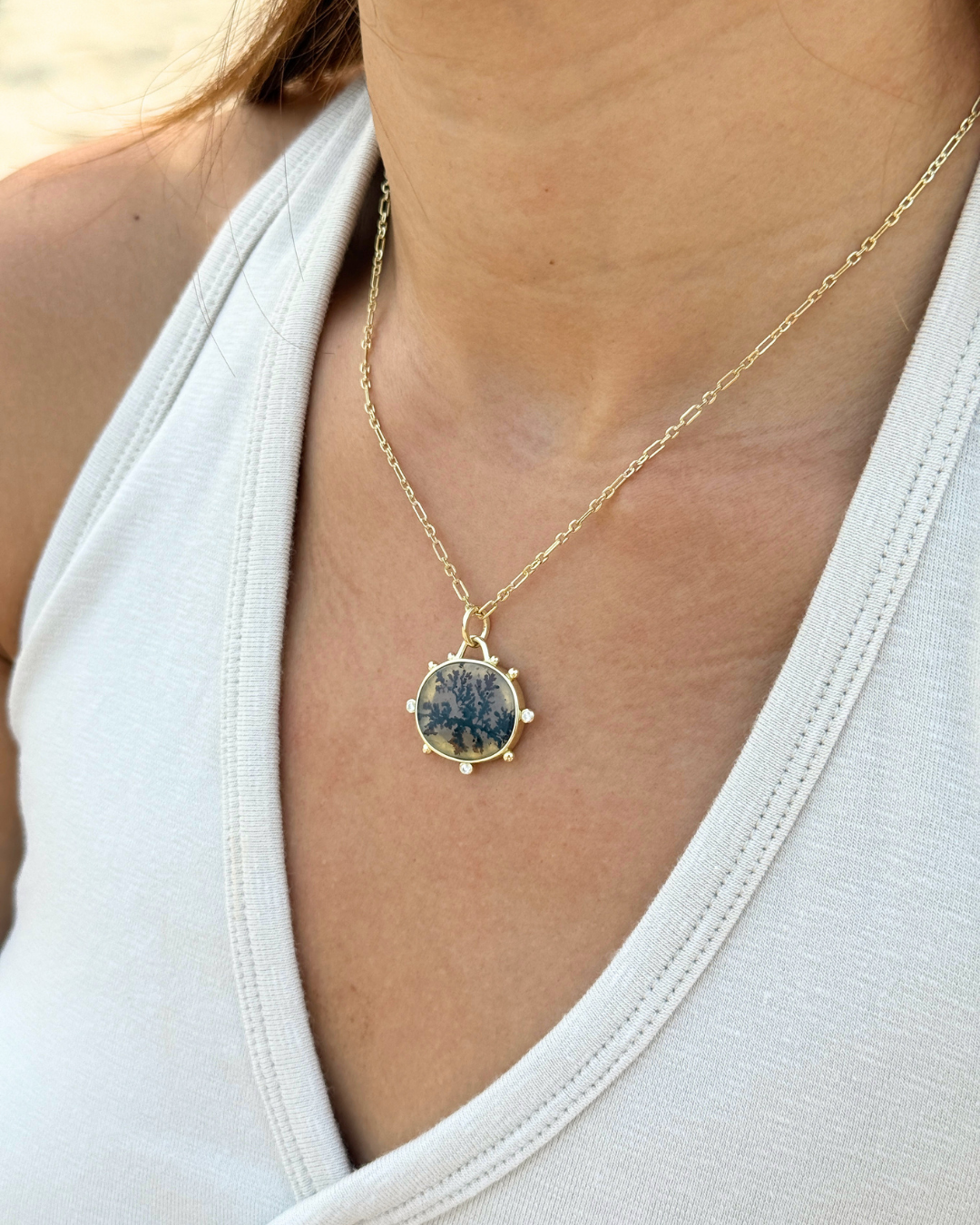 Ceres Dendrite Agate Pendant - Antonia Y. Jewelry