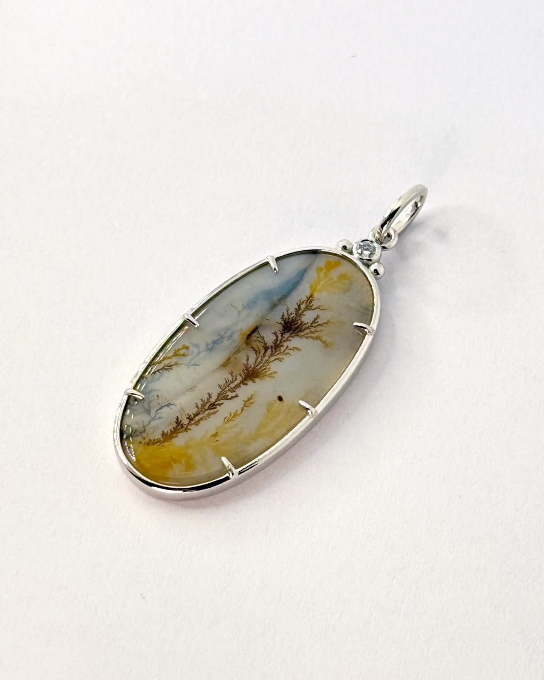 Ceres Dendrite Agate Pendant in Silver - Antonia Y. Jewelry
