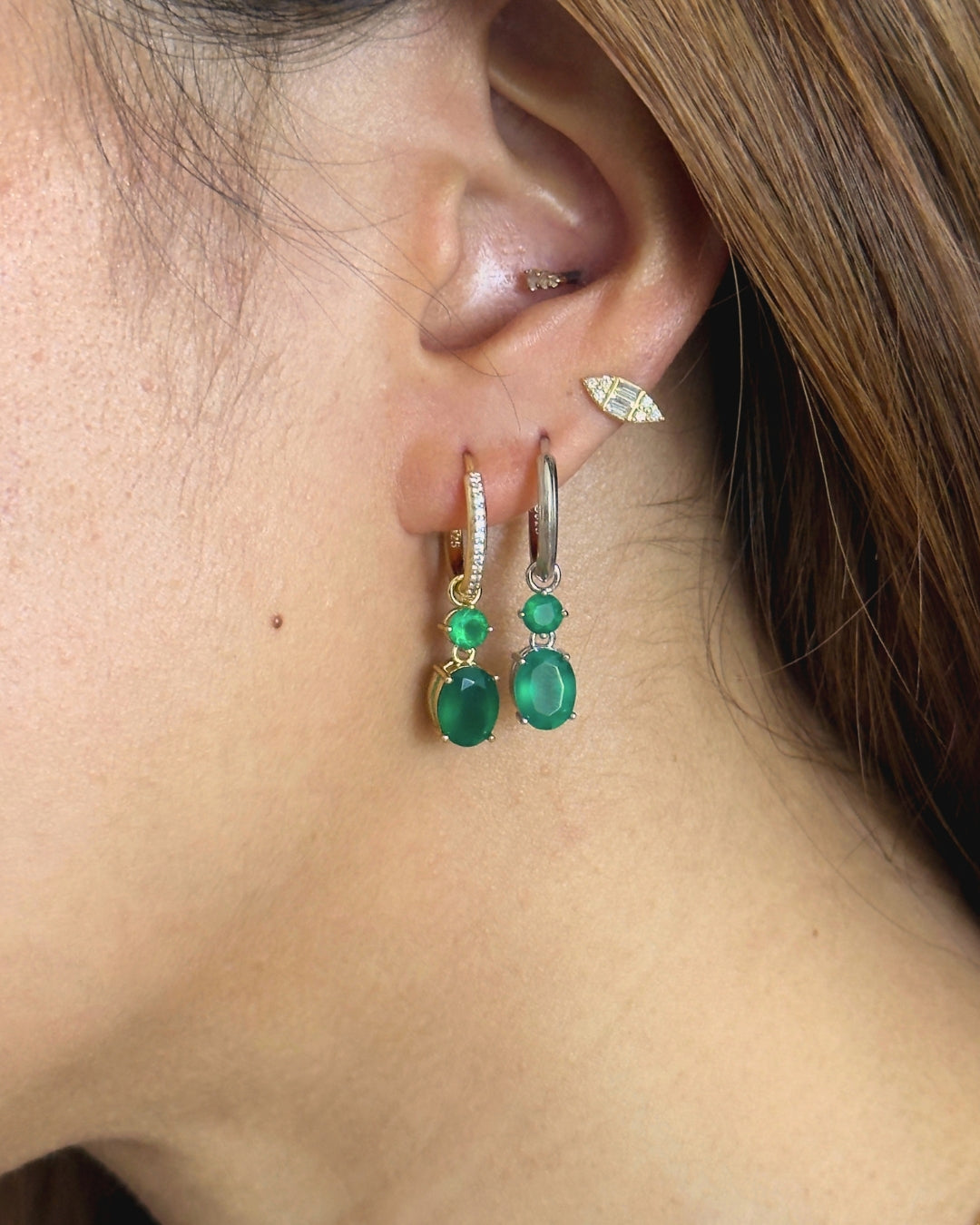 Chloe Green Agate Hoops in Silver - Antonia Y. Jewelry
