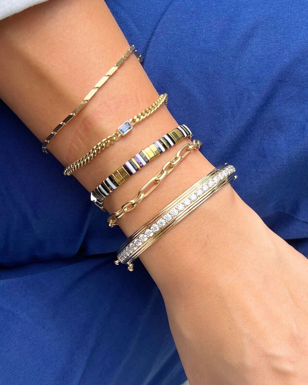 Chunky Moissanite Bangle in 14K Gold - Antonia Y. Jewelry