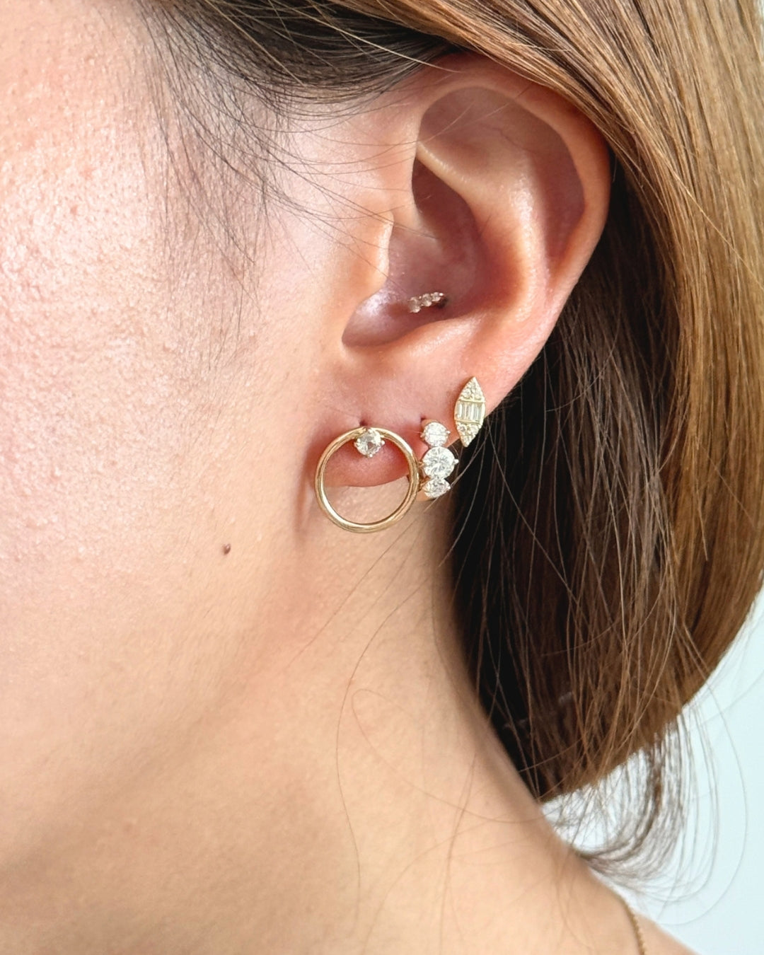 White Topaz Circle Studs in 14K Gold - Antonia Y. Jewelry