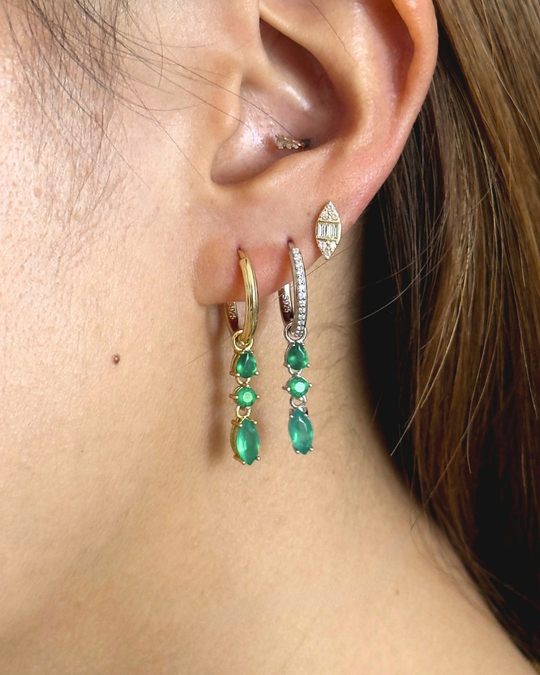 Daphne Green Agate Hoops in Silver - Antonia Y. Jewelry