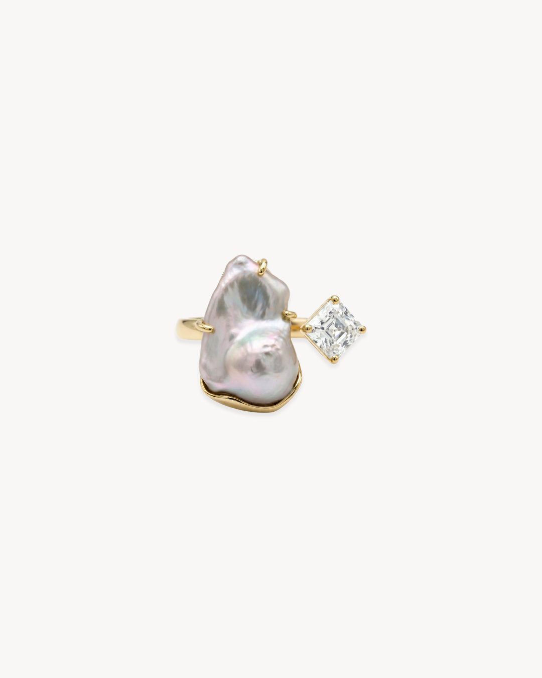 Duality Ring 2.0 – Baroque Pearl and Moissanite - Antonia Y. Jewelry