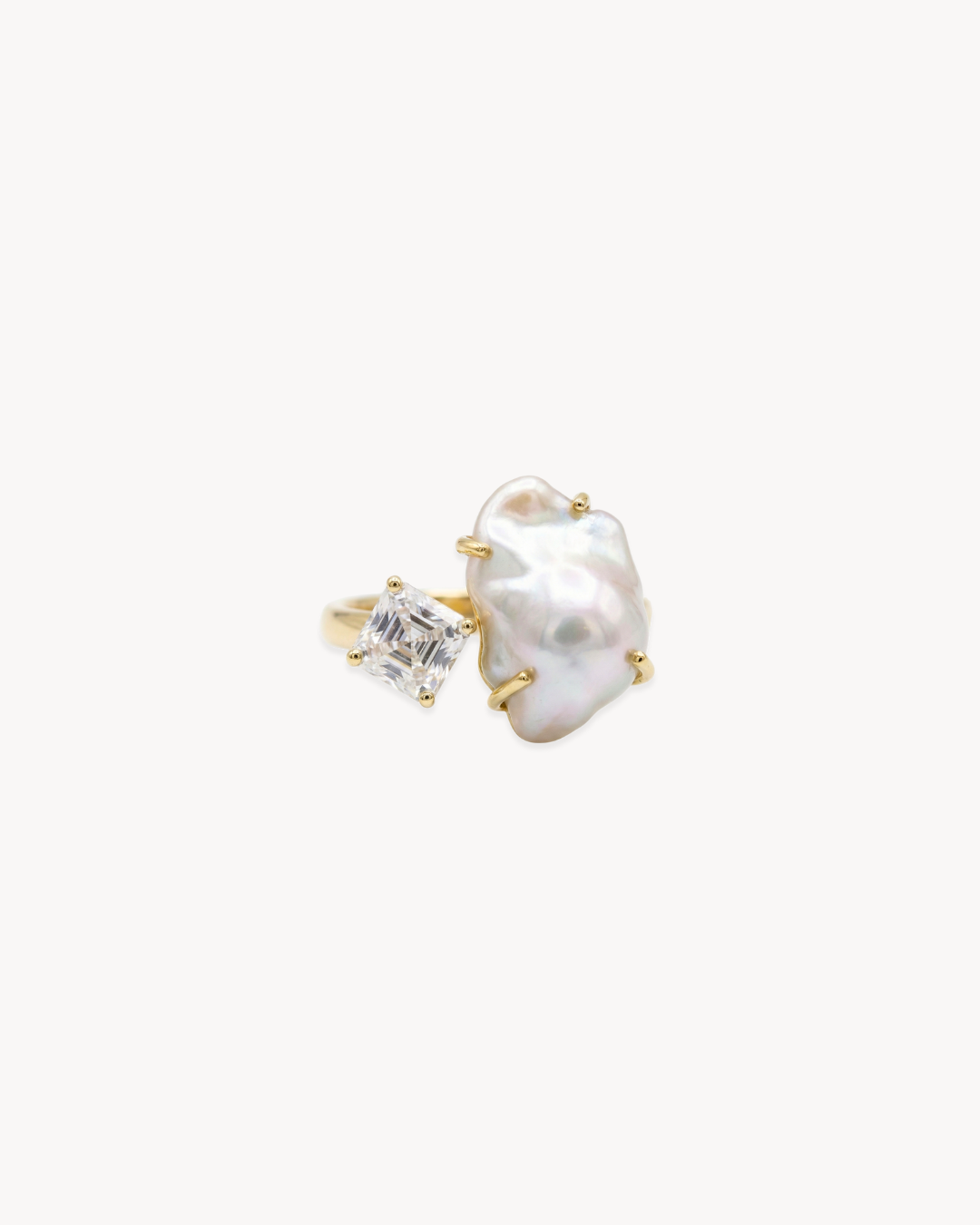 Duality Ring 2.0 – Baroque Pearl and Moissanite - Antonia Y. Jewelry