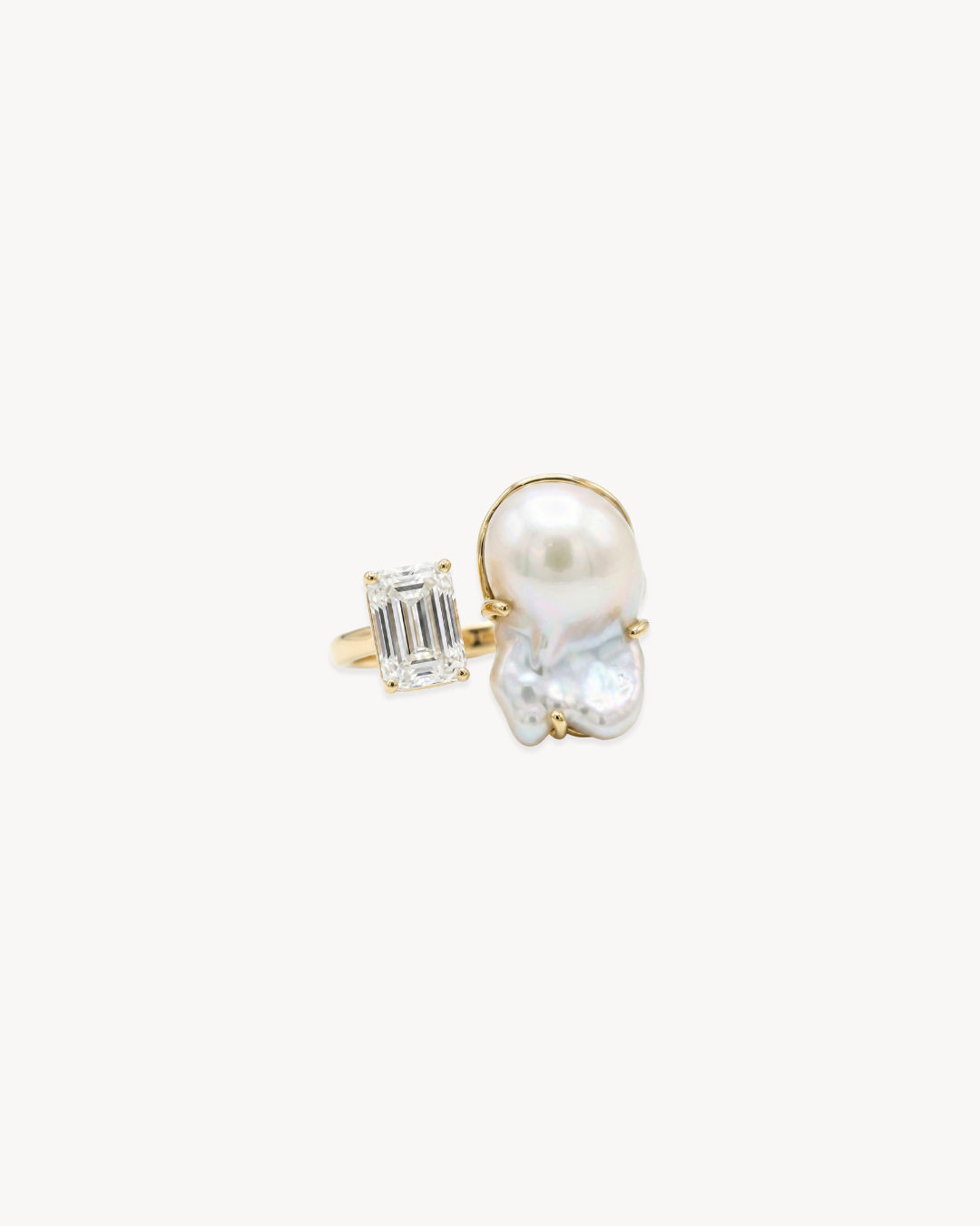 Duality Ring 2.0 – Baroque Pearl and Moissanite - Antonia Y. Jewelry