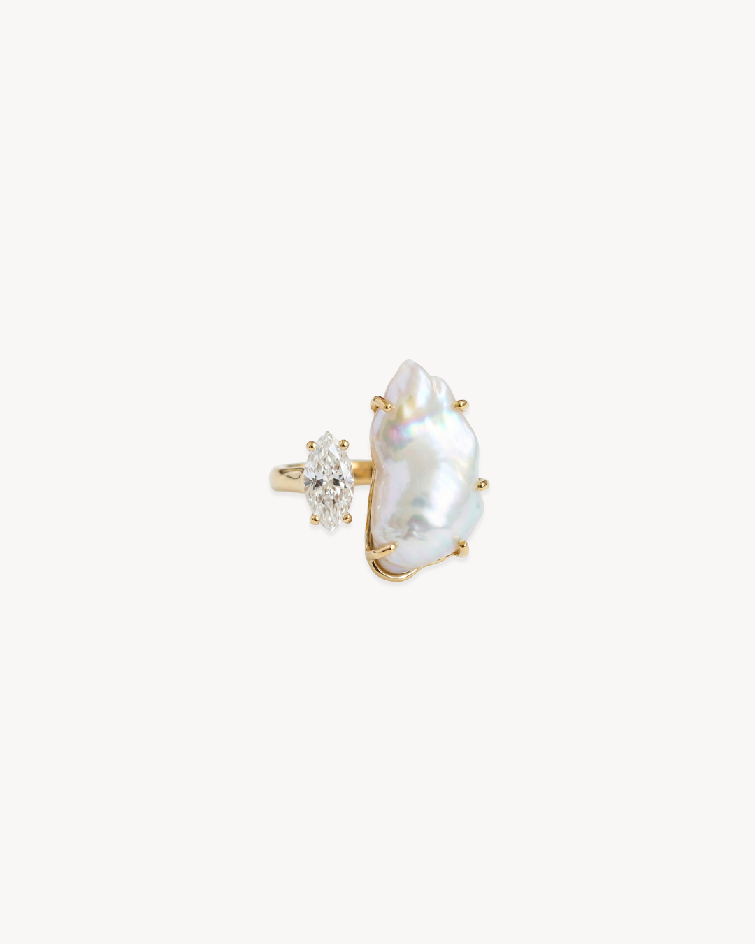 Duality Ring 2.0 – Baroque Pearl and Moissanite - Antonia Y. Jewelry