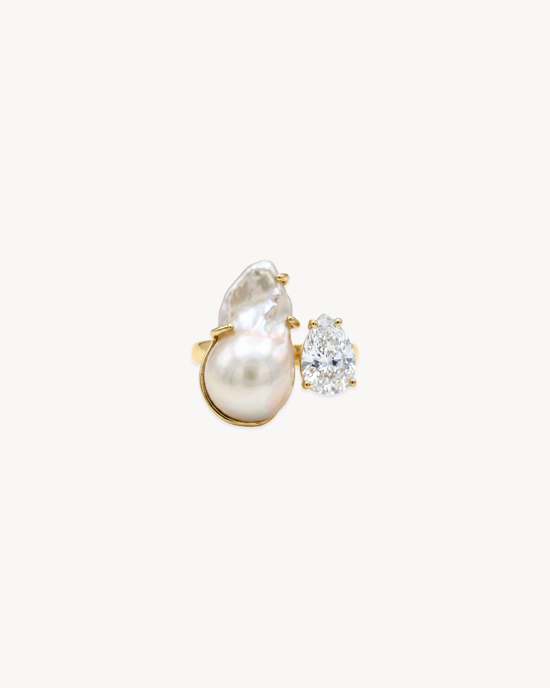 Duality Ring 2.0 – Baroque Pearl and Moissanite - Antonia Y. Jewelry