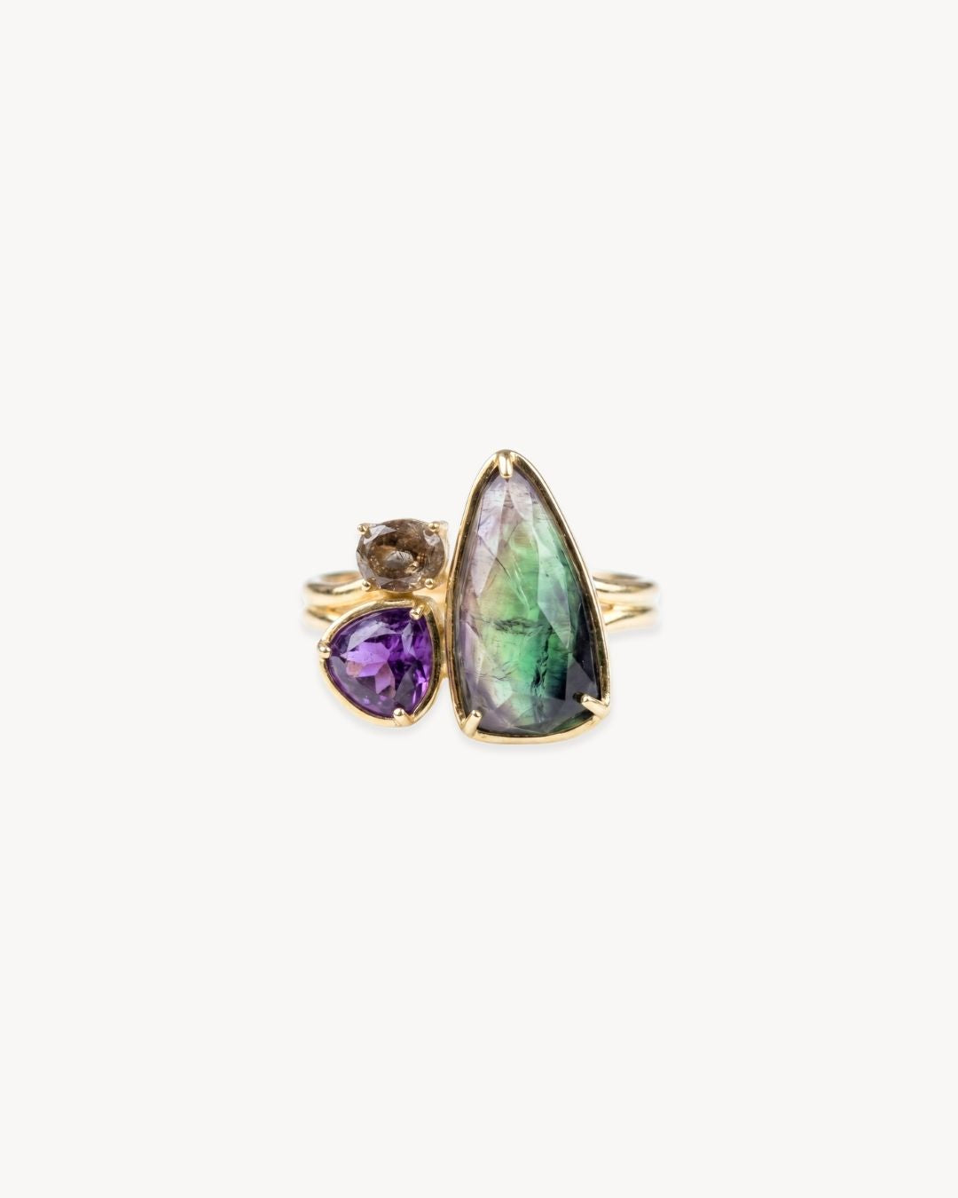 Duality Ring – Tourmaline, Amethyst, Salt & Pepper Diamond - Antonia Y. Jewelry