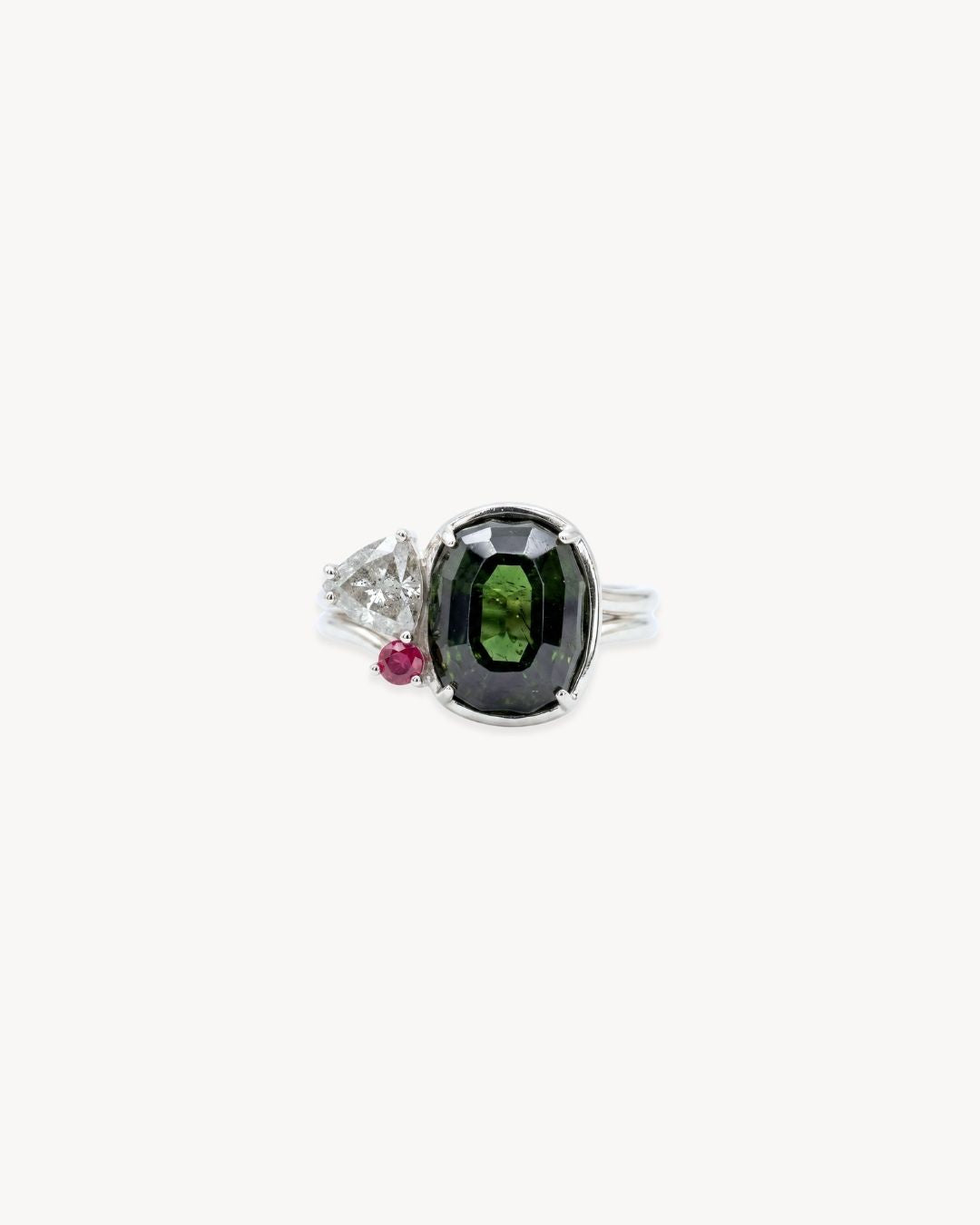 Duality Ring – Tourmaline, Sapphire, Salt & Pepper Diamond - Antonia Y. Jewelry