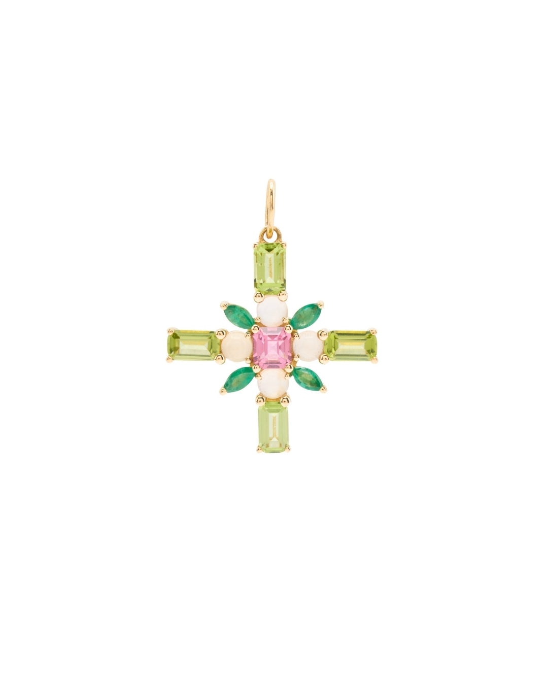 Green & Pink Cross in Solid Gold - Antonia Y. Jewelry