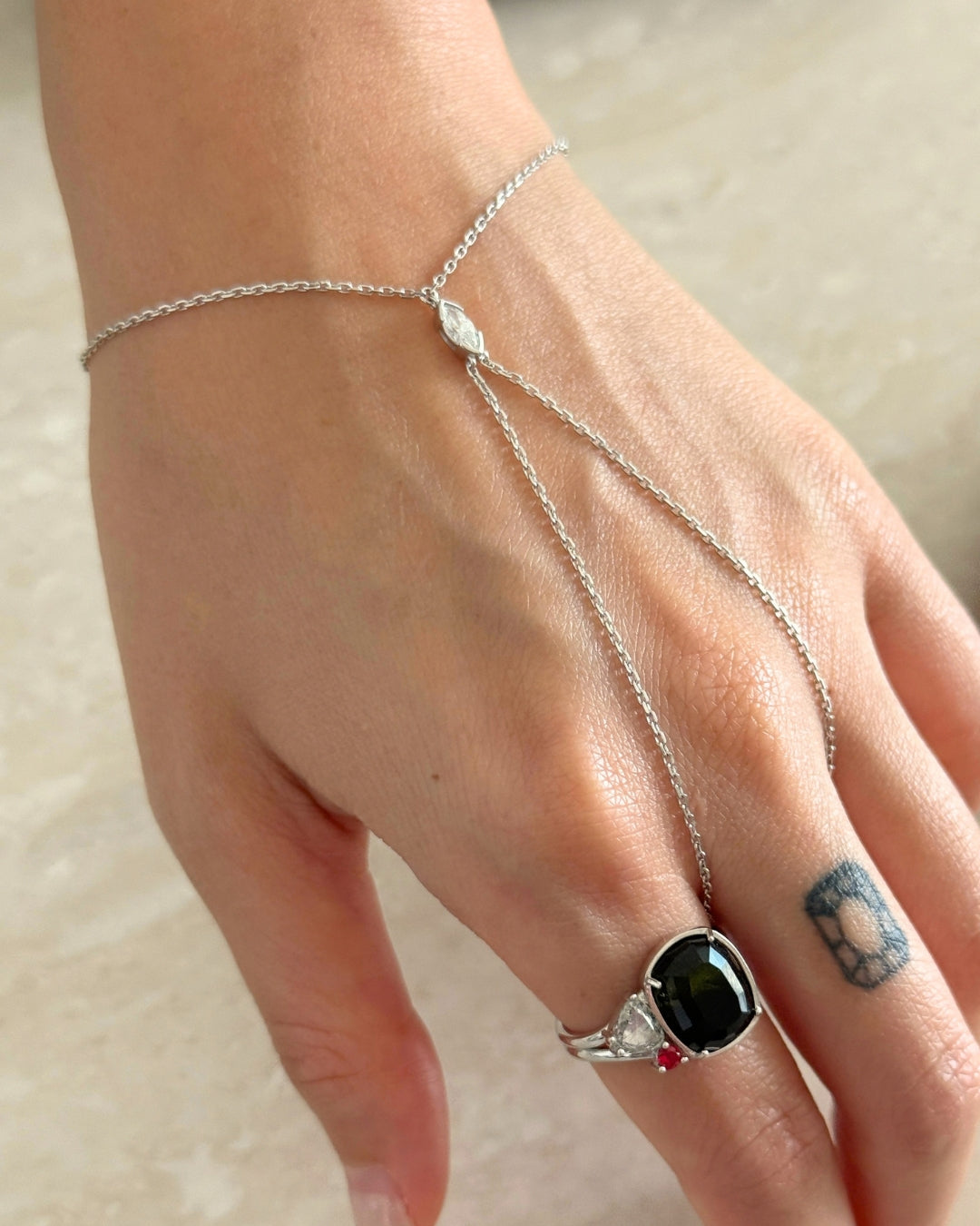 Gypsy Hand Chain with Lab-Grown Diamonds in 9K White Gold - Antonia Y. Jewelry