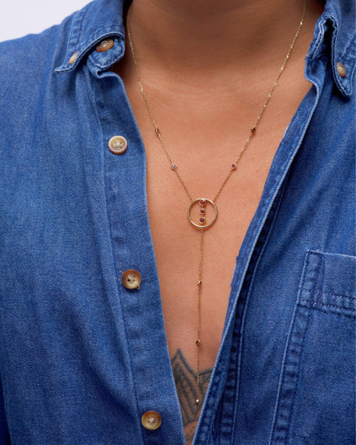 Halo Lariat Necklace in 14K Gold - Antonia Y. Jewelry