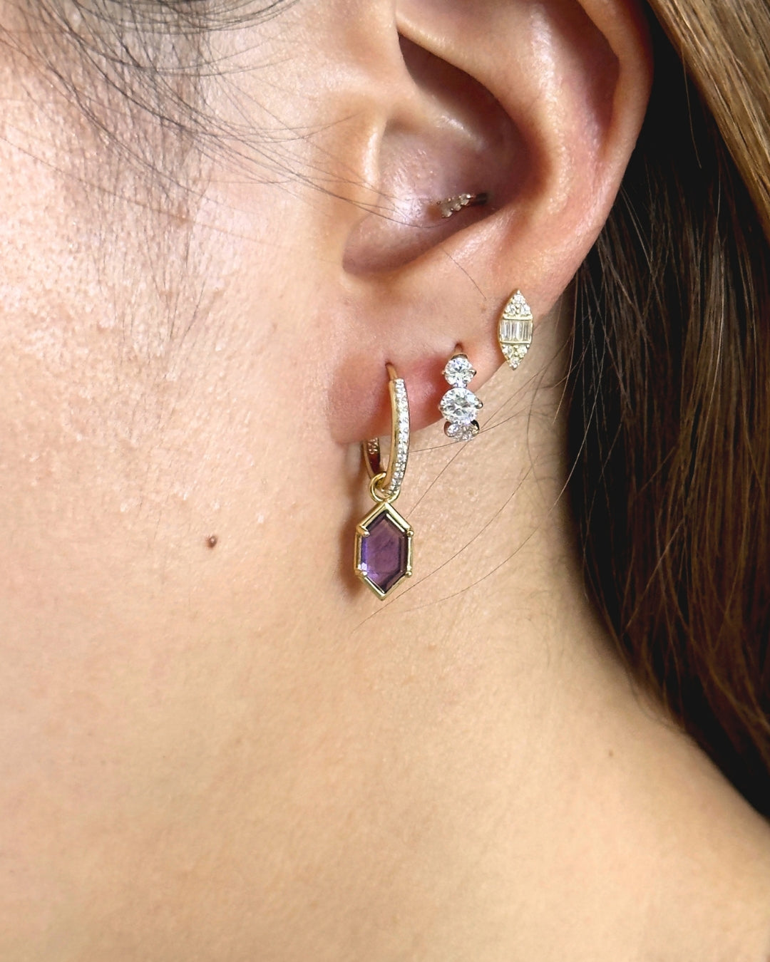 Hexa Amethyst Hoop Earrings - Antonia Y. Jewelry