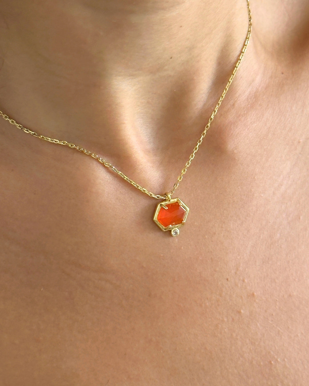 Hexa Carnelian & White Topaz Necklace - Antonia Y. Jewelry