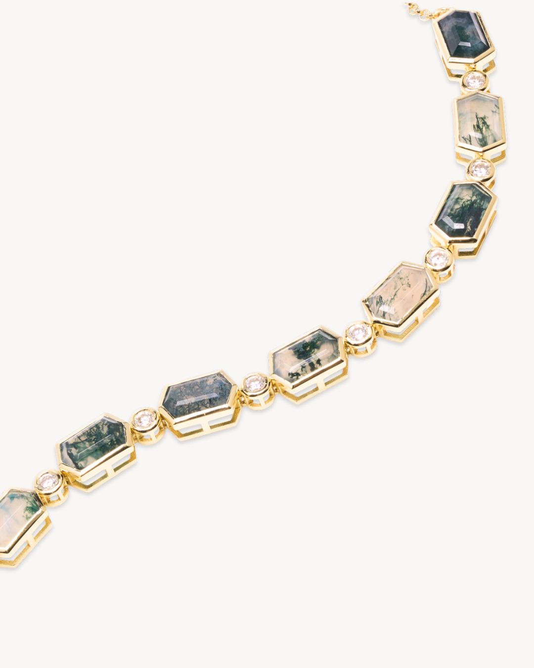 Hexa II Link Bracelet with Moss Agate and Moissanite - Antonia Y. Jewelry