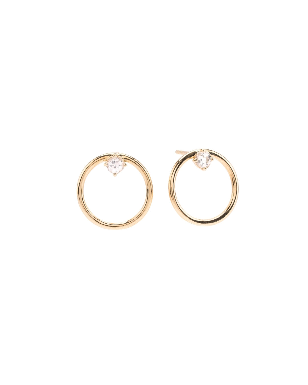 White Topaz Circle Studs in 14K Gold - Antonia Y. Jewelry