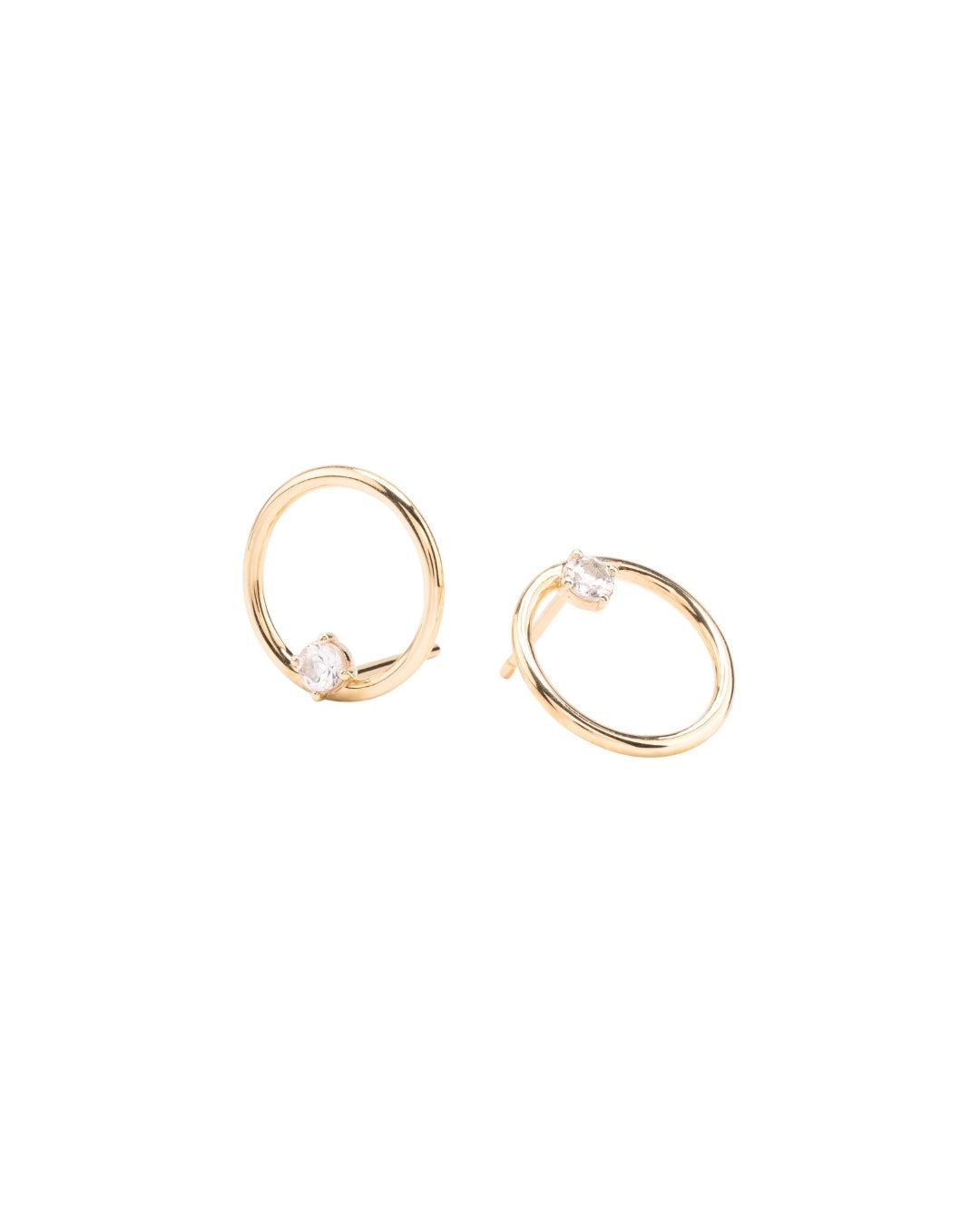 White Topaz Circle Studs in 14K Gold - Antonia Y. Jewelry