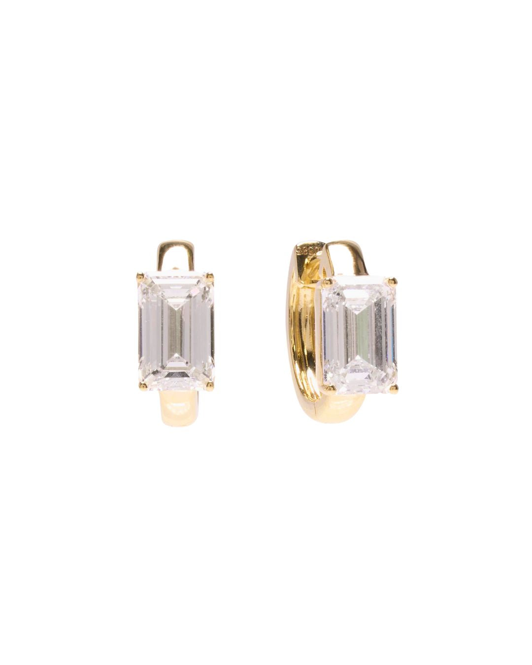 Lab-Grown Diamond Baguette Huggies in 14K Gold - Antonia Y. Jewelry