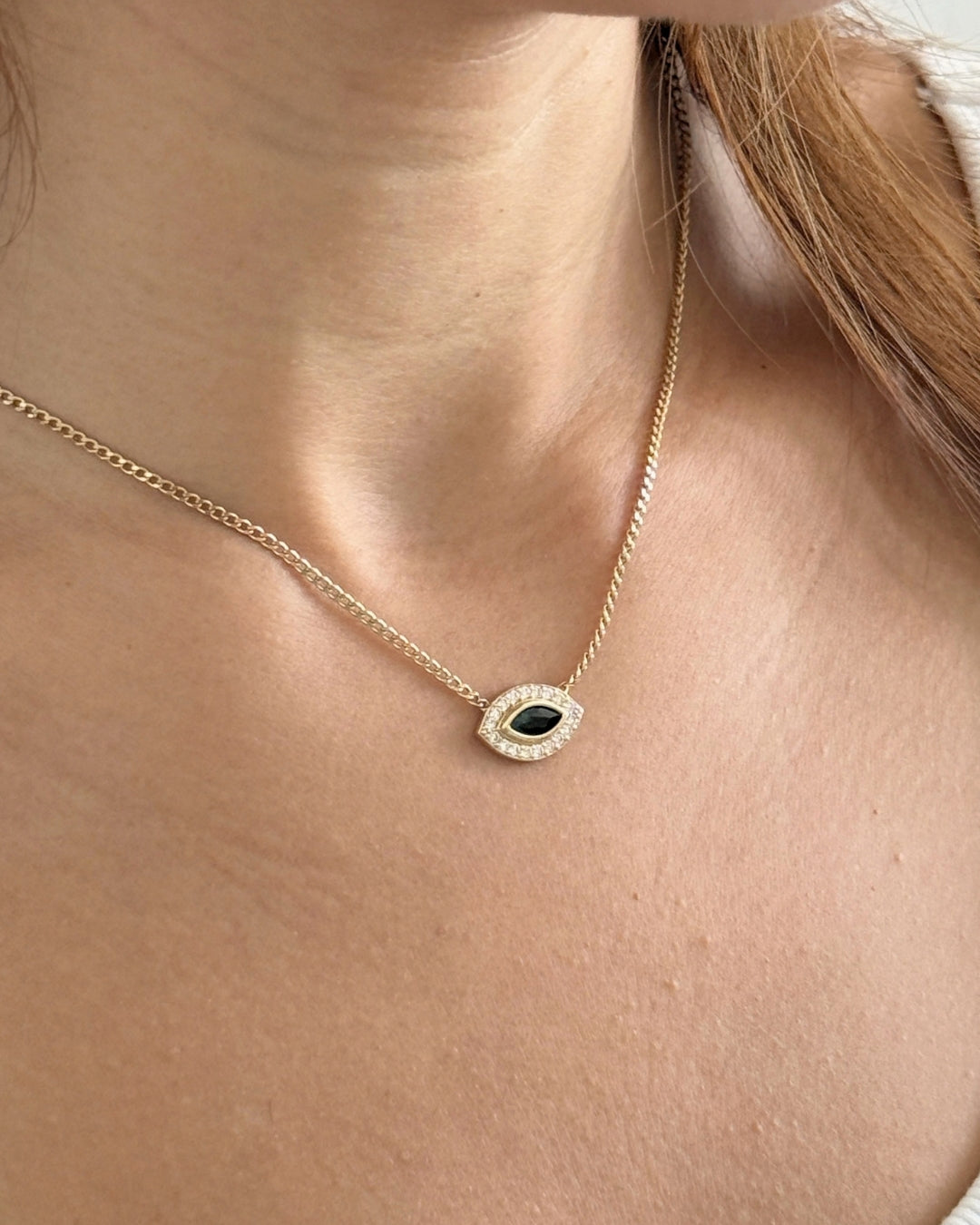 Isha Evil Eye Necklace in 18K Gold - Tourmaline - Antonia Y. Jewelry
