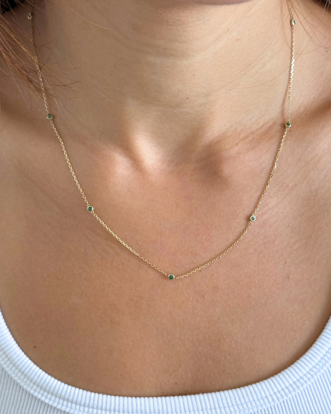 Laina Station Necklace with Natural Emeralds in 14K Gold - Antonia Y. Jewelry