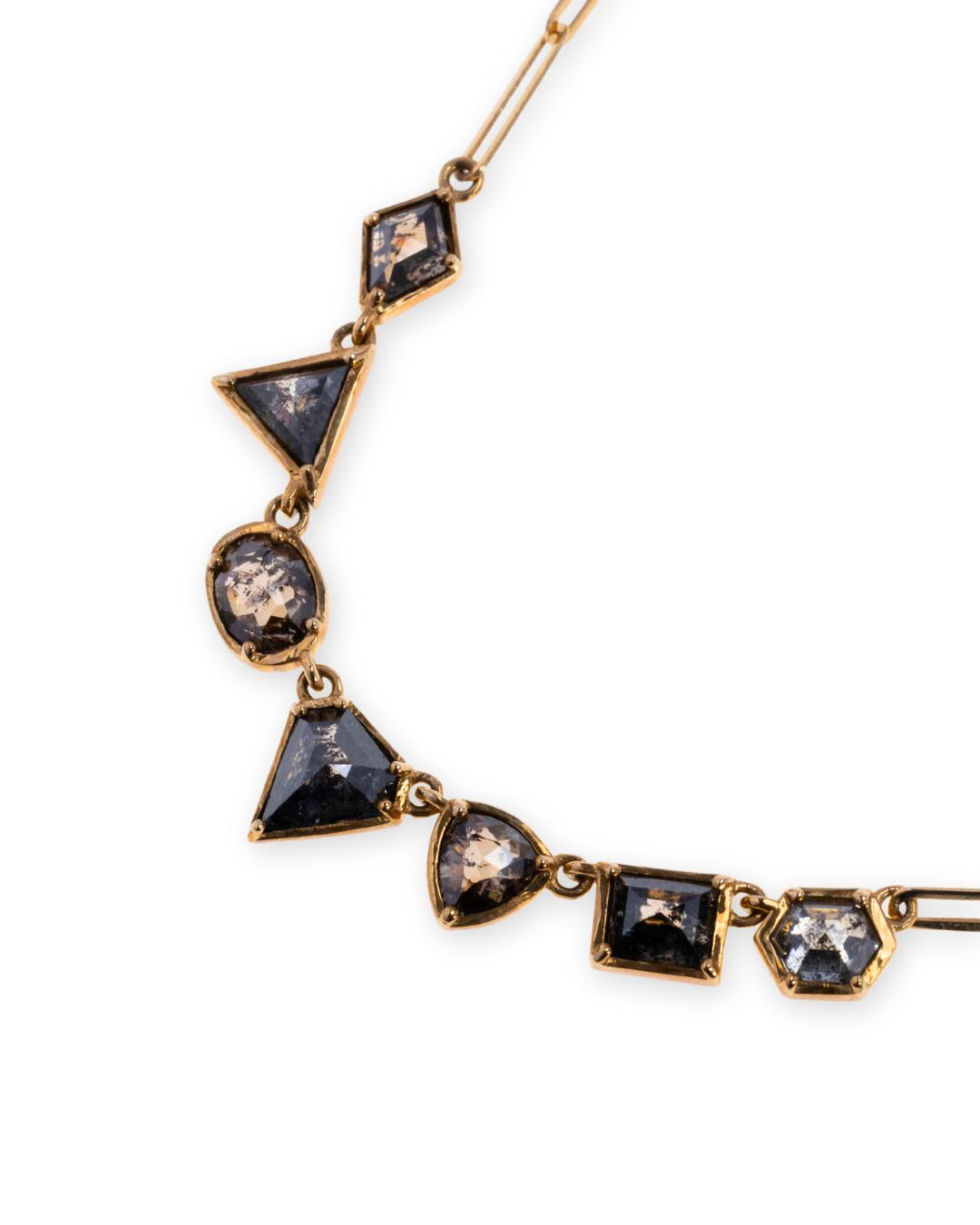 Livia Salt & Pepper Diamond Paperclip Necklace in 14K Gold - Antonia Y. Jewelry