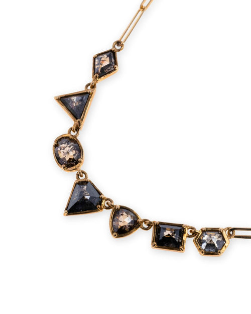 Livia Salt & Pepper Diamond Paperclip Necklace in 14K Gold - Antonia Y. Jewelry