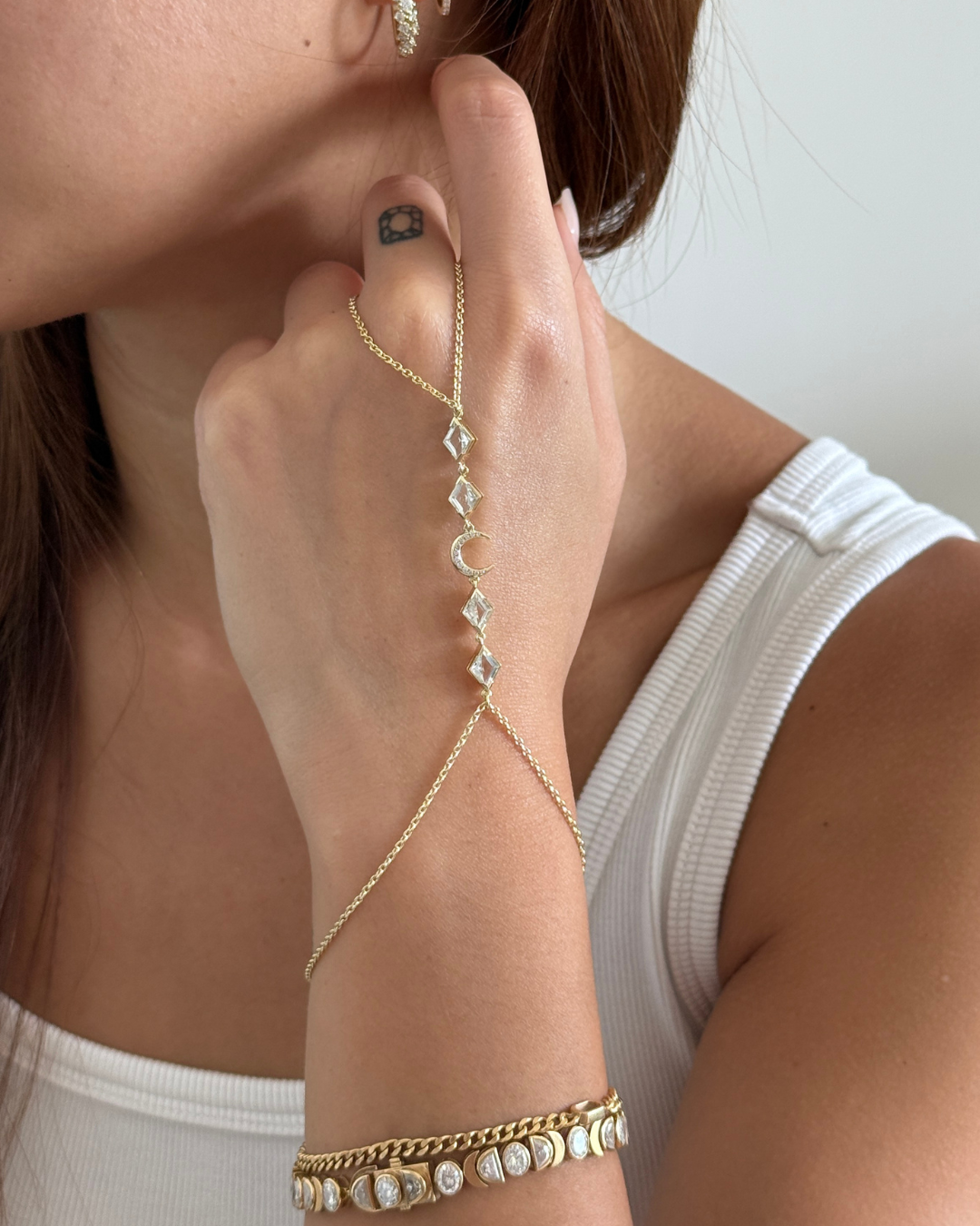 Lunar Hand Chain with White Topaz - Antonia Y. Jewelry