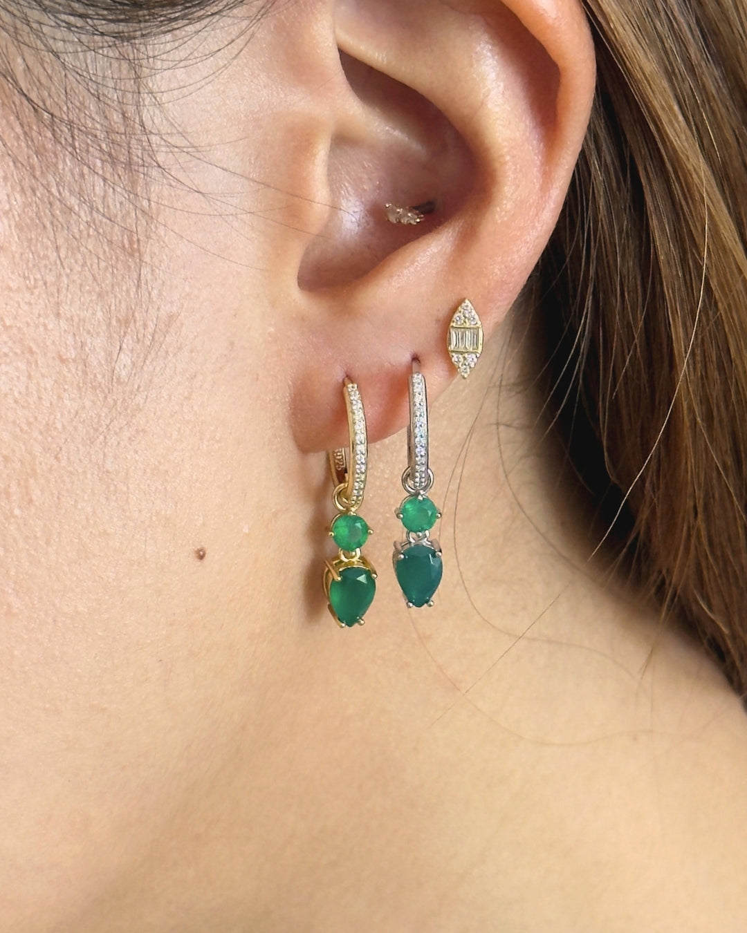 Midori Green Agate Hoops in Silver - Antonia Y. Jewelry