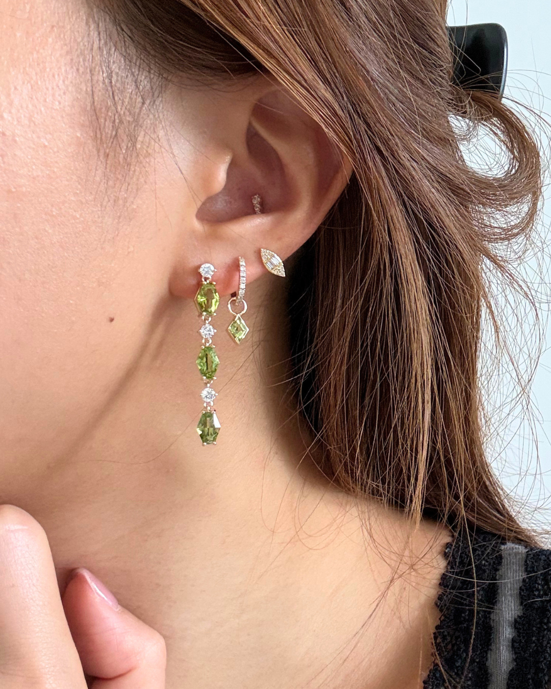 Eveline Peridot Line Earrings in 14K Gold - Antonia Y. Jewelry